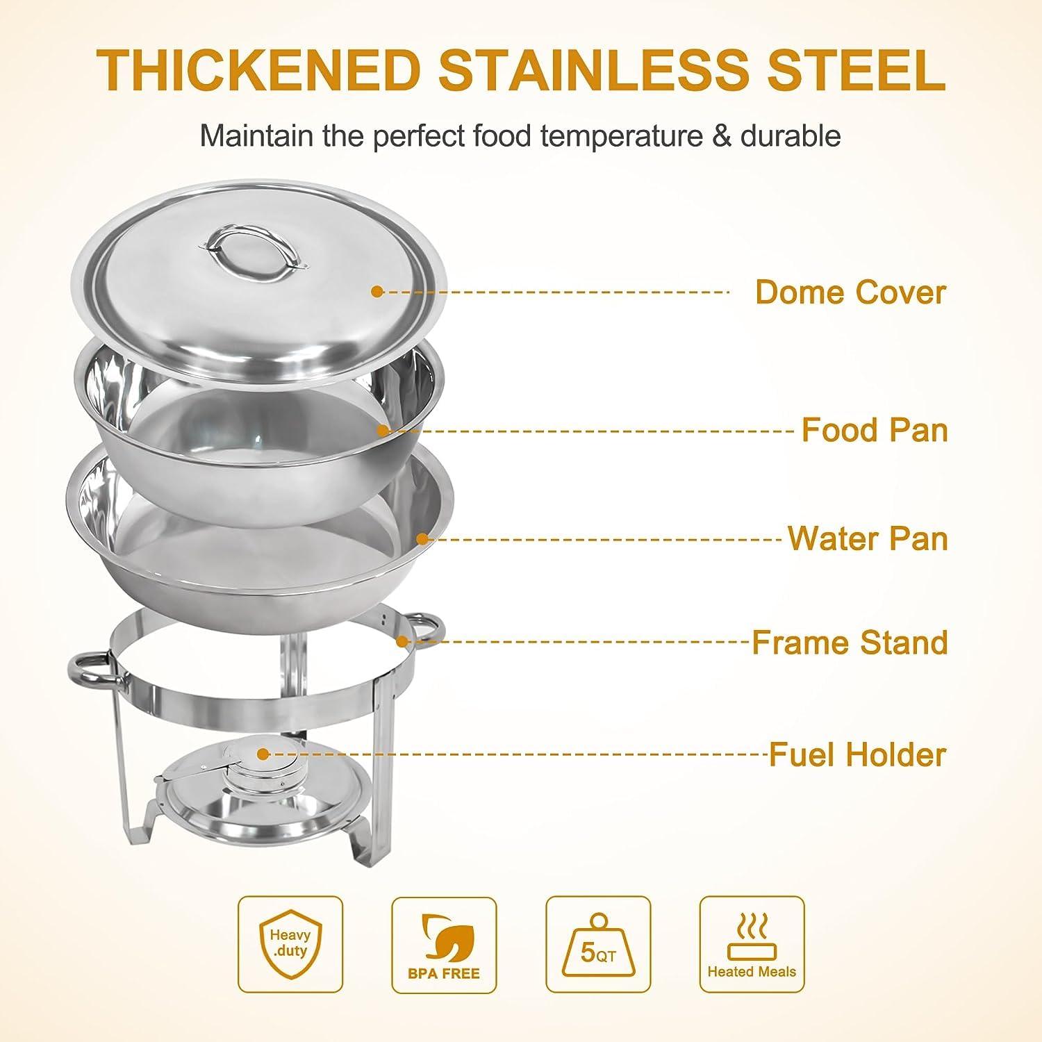 Premium Stainless Steel Buffet Chafing Dish Set of 4 - Nova Microdermabrasion Food Warmers with Water Pan & Fuel Holders for Catering, Parties, Weddings & Events - Keep Meals Hot for Buffet Serving