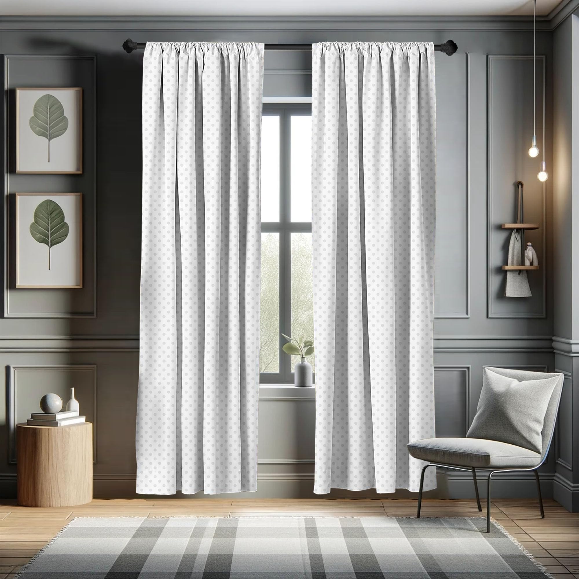 Ambesonne Grey and White Polka Dot Window Curtains - Retro Style Lightweight Decor with Rod Pocket, 2 Panels 28