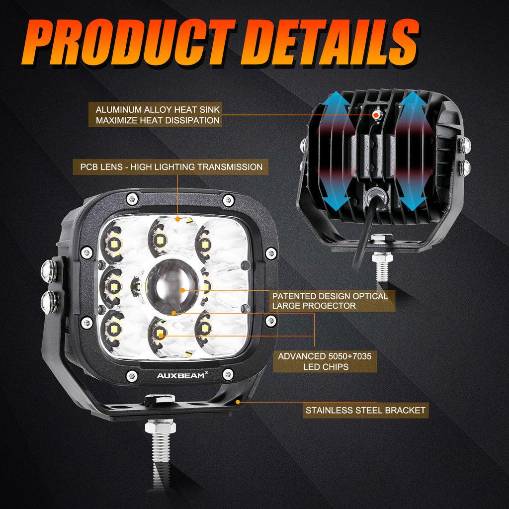 5 Inch 110W LED Driving Lights with Amber Covers & 22 Inch 5D PRO Series LED Light Bar Combo - High Performance Off-Road Lighting for CBR1000RR, ATV, UTV, Trucks and Buggies - Perfect for Night Riding, Trail Adventures and Off-Road Racing