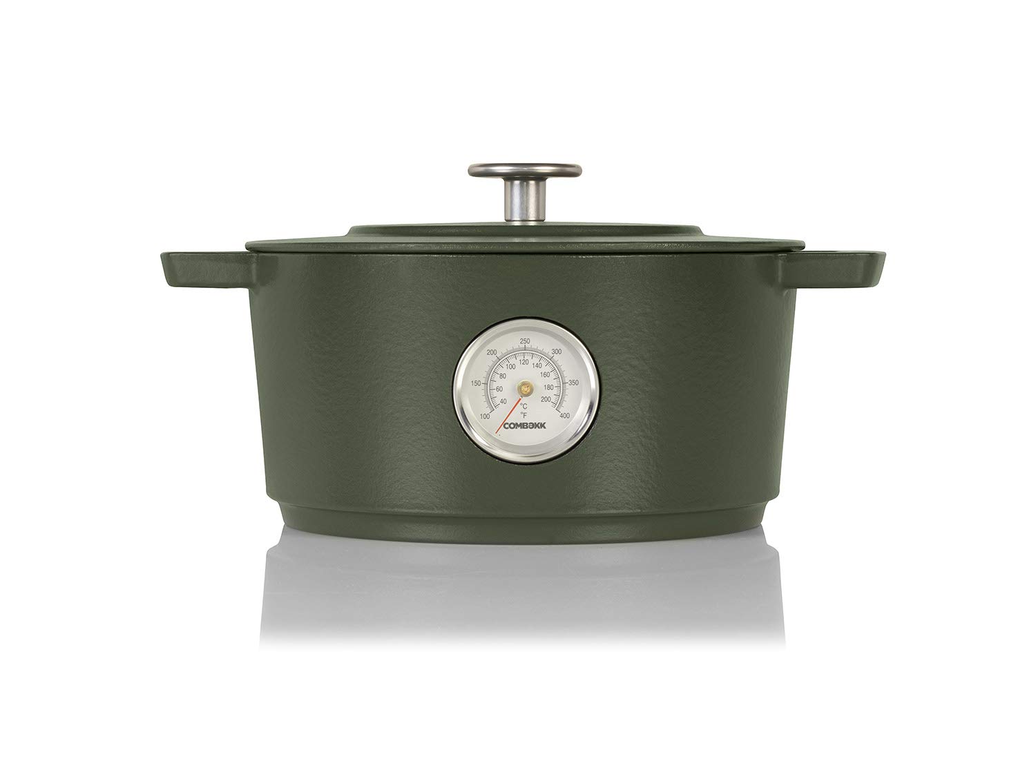 Combekk RAILWAY 4.25 Quart Recycled Enameled Cast Iron Dutch Oven with Built-in Thermometer - Forest Green, 9.5 Inch - Perfect for Braising, Baking Bread & Campfire Cooking