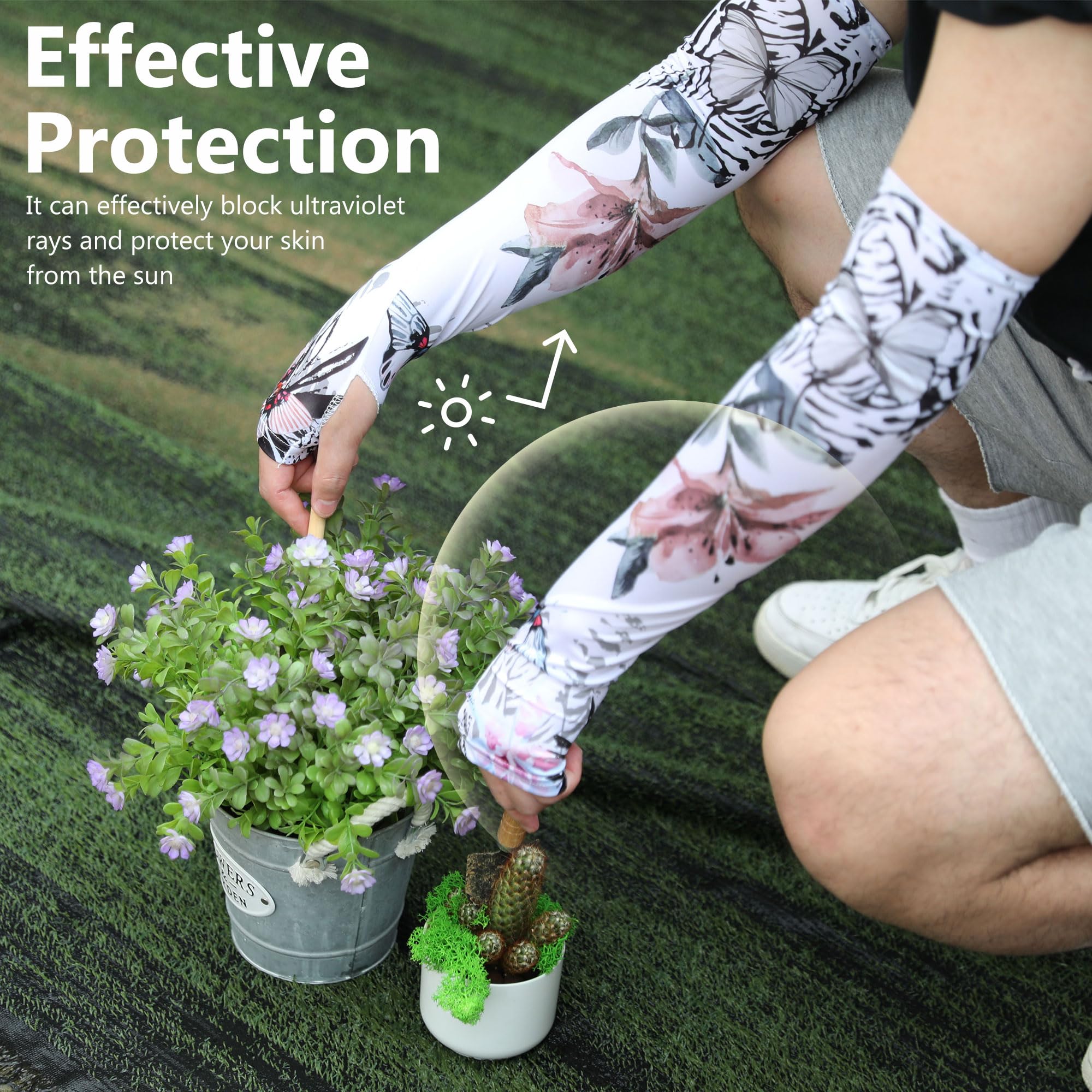DECOHS Butterfly Gardening Sleeves with Thumb Hole - UV Protection Arm Sleeves for Flower Farmers, Gardeners & Outdoor Work - Breathable Sun Protection for Gardening, Farming & Outdoor Activities