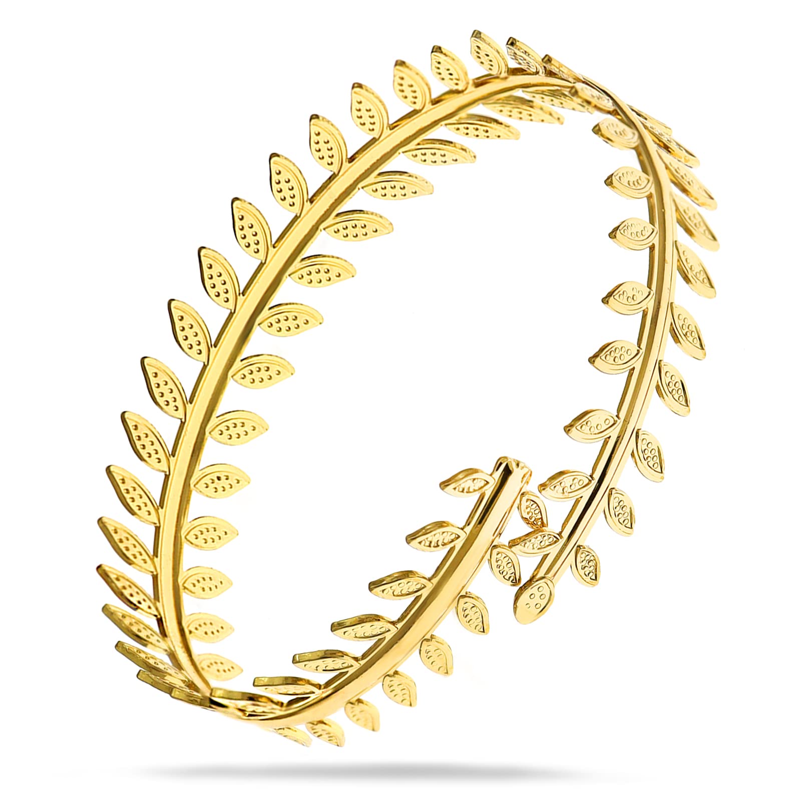 Greek Roman Laurel Leaf Bracelet - Adjustable Arm Cuff Bangle for Women - Minimalist Gold Armlet for Festival, Bridal & Costume Jewelry - Perfect for Weddings, Cosplay and Themed Parties