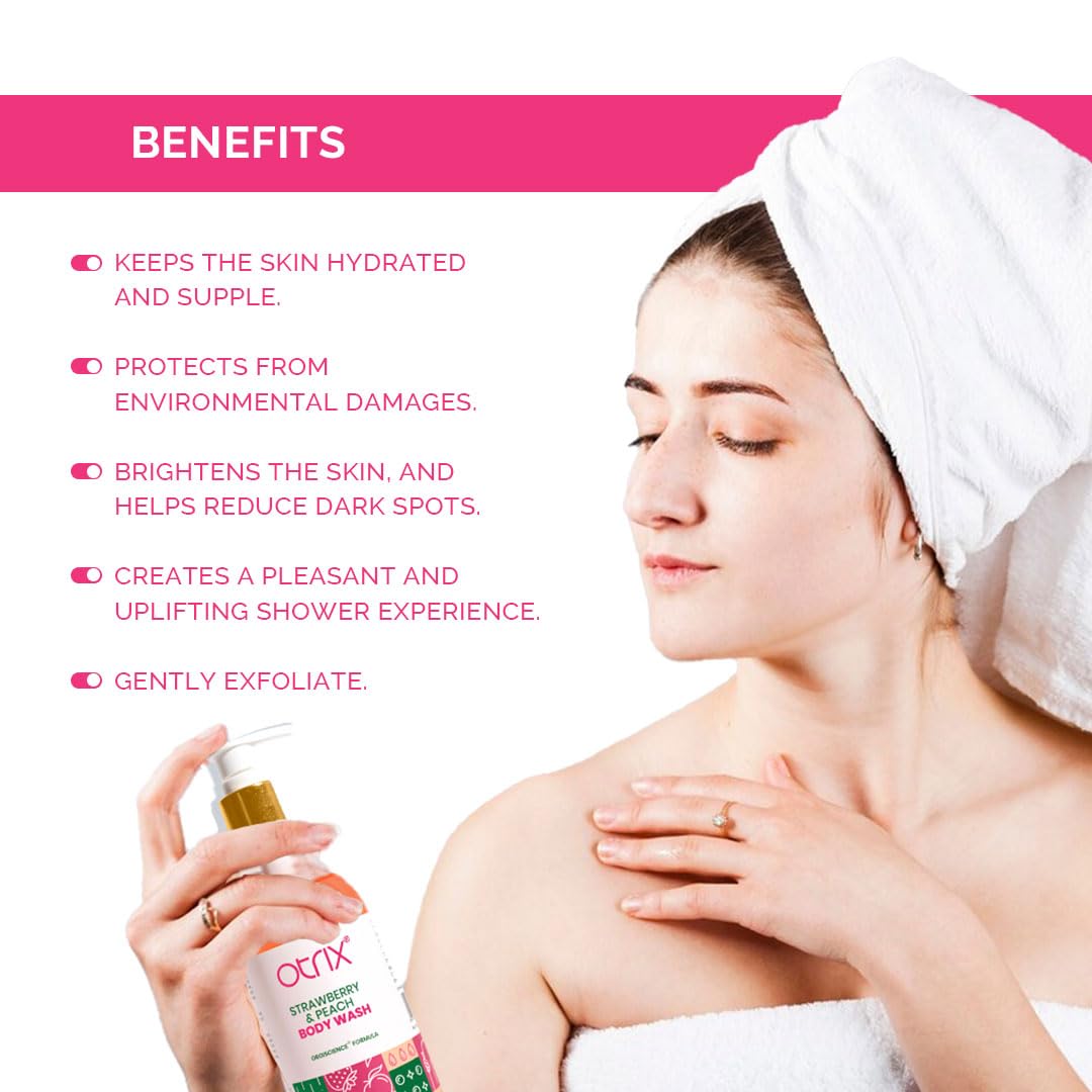 Otrix Strawberry and Peach Hydrating Body Wash | Sulfate & Paraben-Free Moisturizing Shower Gel for Women & Men | Gentle Cleansing with Rejuvenating Aroma | 290ml | Perfect for Dry Skin & Daily Relaxation