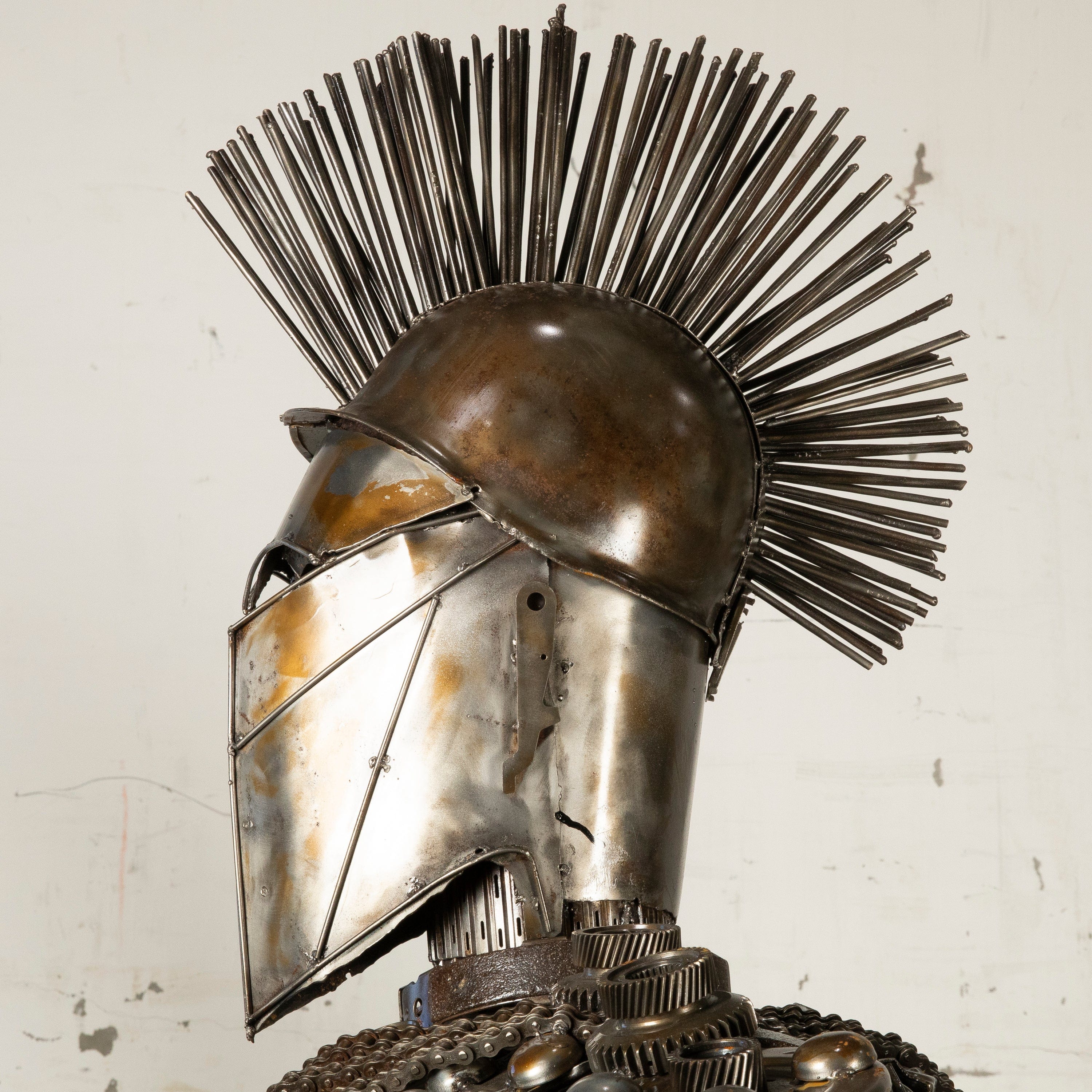 91 Spartan Recycled Metal Art Sculpture - Handmade Wall Decor for Home & Office - Perfect for Man Cave, Gaming Room & Medieval Themed Decor