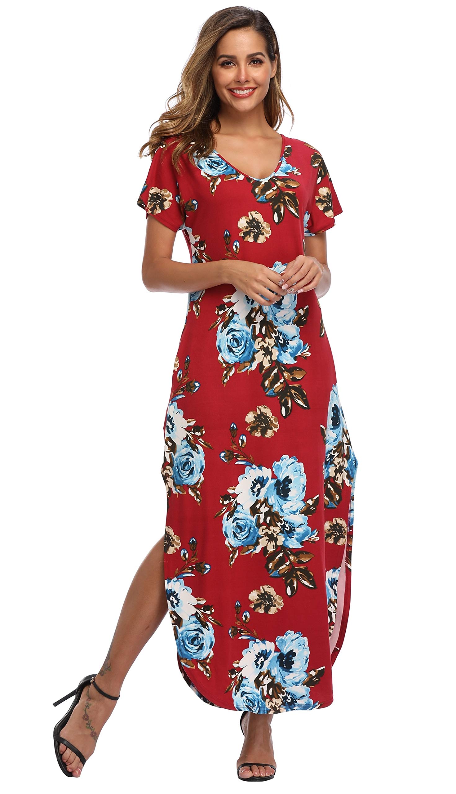 Floral Print Women's Maxi Dress - Long Casual Summer Beach Dress with Pockets | Perfect for Beach Vacations, Pool Parties & Outdoor Events