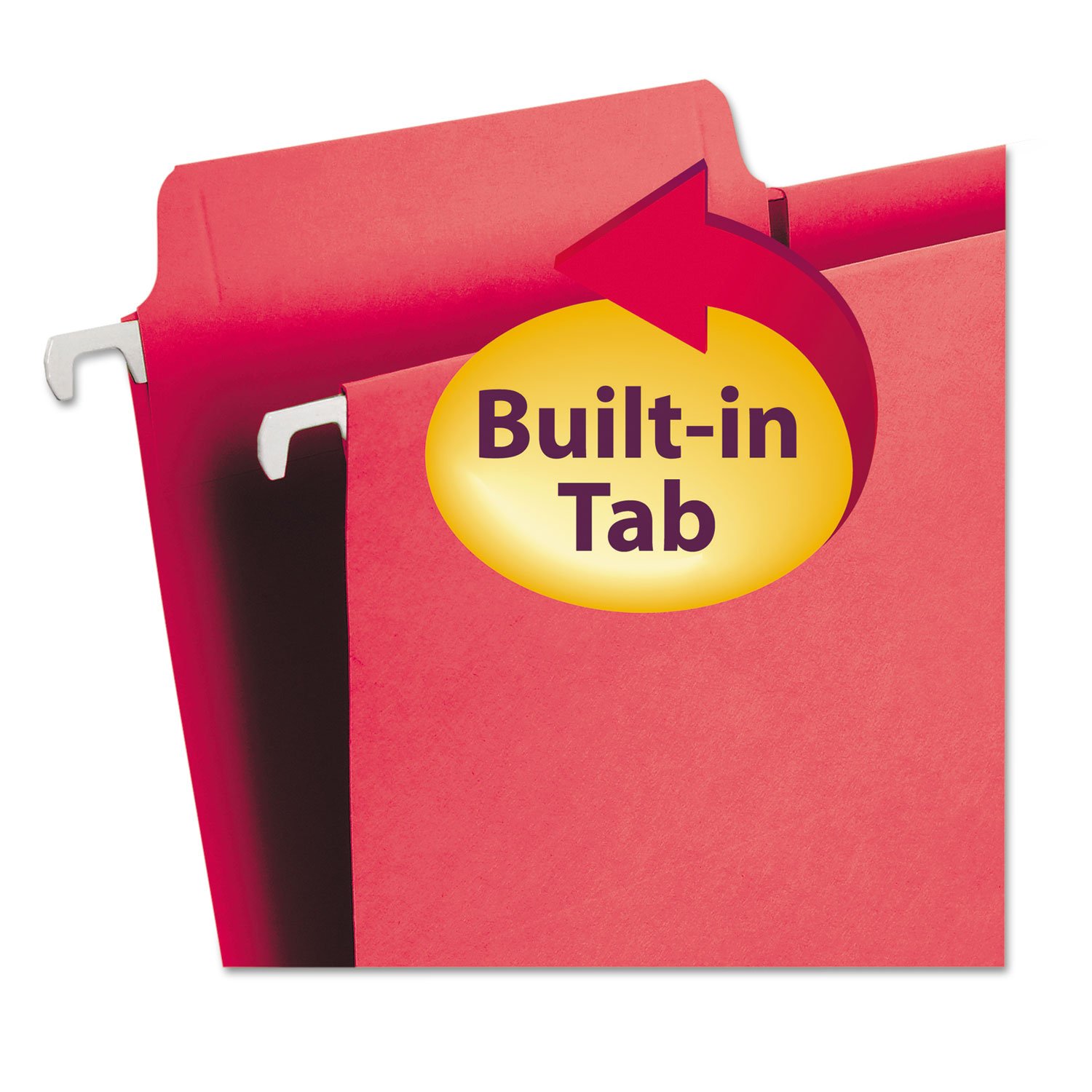 Smead 64096 FasTab Hanging File Folders - Letter Size, Red, 20/Box - Perfect for Office Organization, Filing Cabinets & Document Storage
