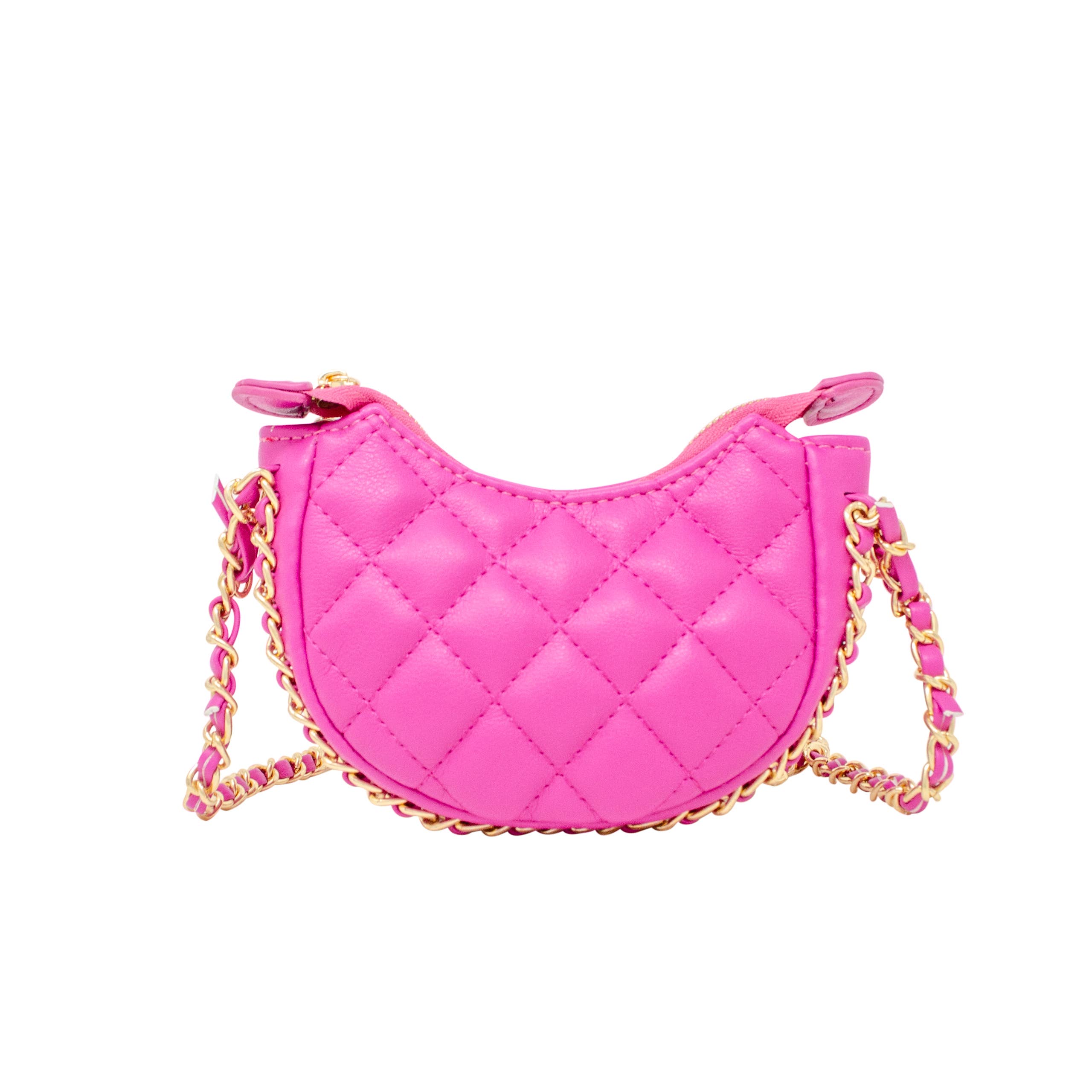 Quilted Chain Strap Hobo Bag for Girls - Hot Pink Crossbody Purse for School, Shopping & Parties