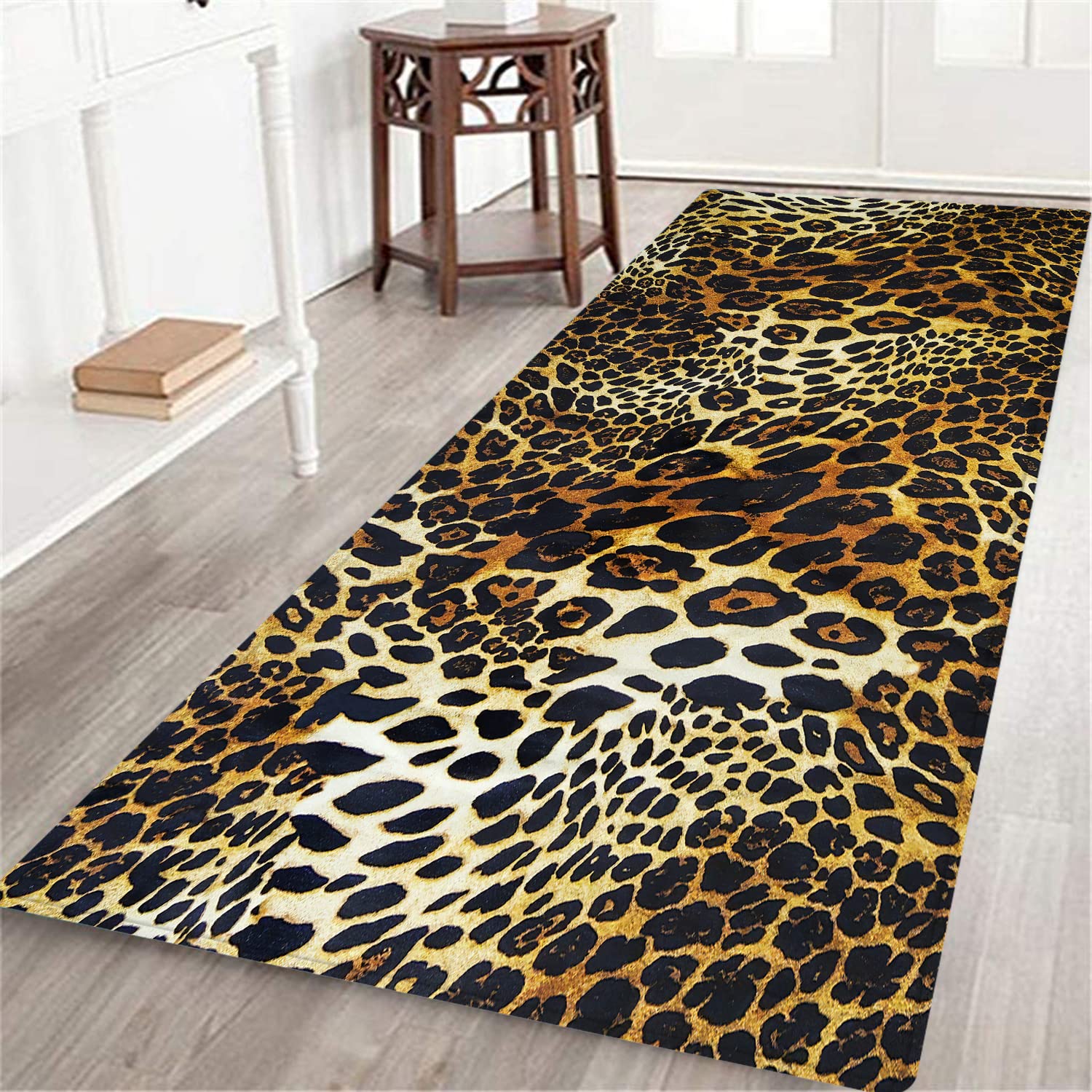 Leopard Print Non-Slip Runner Rug - Washable Long Hallway Carpet, Doormat for Entrance, Kitchen & High Traffic Areas - Perfect for Home Decor & Pet-Friendly Spaces