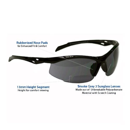 +2.5 Diopter Bifocal Safety Glasses with Smoke Grey Lenses - ANSI Z87.1 Certified for Eye Protection - Ideal for Reading, DIY Projects & Woodworking