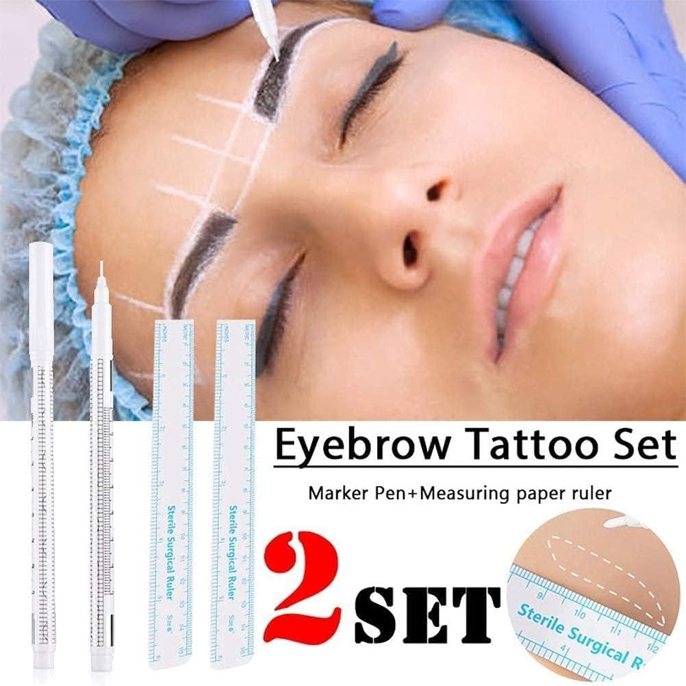 White Tattoo Marker Pen with Ruler - Eyebrow & Lip Tattoo Kit for Beauty Care