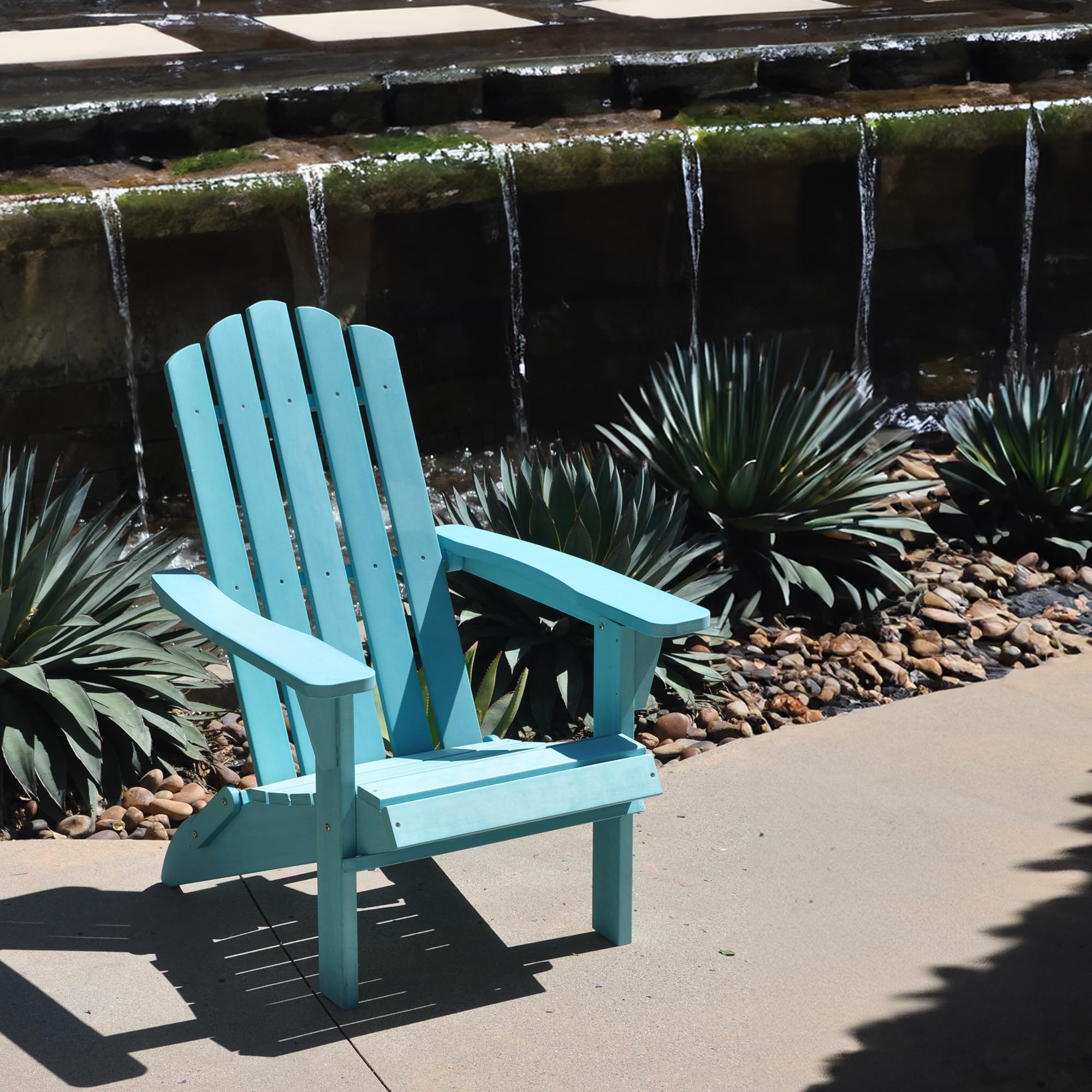 **Weather-Resistant Folding Adirondack Chair – Sturdy & Easy to Assemble Outdoor Patio Furniture, Supports Up to 300 lbs – Plastic Adirondack Chairs for Porch, Garden, Fire Pit, Poolside & Backyard Relaxation (Aqua Blue)**