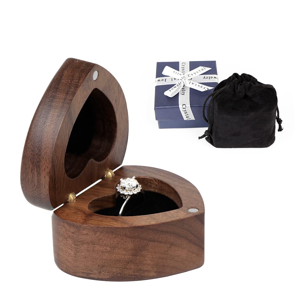 Heart-Shaped Wooden Ring Box with Velvet Interior - Handmade Jewelry Presentation Box for Engagement, Wedding, Proposal - Perfect Jewelry Organizer for Rings, Earrings & Coins - Ideal Gift for Birthday, Anniversary & Special Occasions