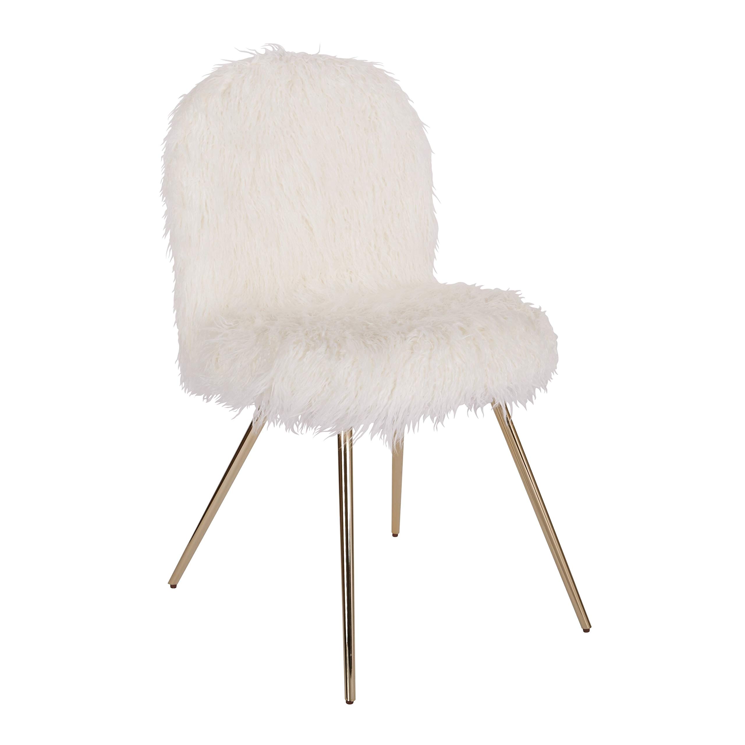 Luxury White Faux Fur Accent Chair with Gold Metal Legs - Modern Glam Living Room Seating for Home Decor & Stylish Comfort