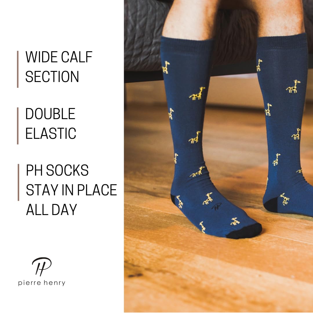 Pierre Henry Men's Over the Calf Dress Socks - 9 Pack Colorful Funky Cotton Socks for Business & Casual Wear - Perfect for Office, Parties & Gifts