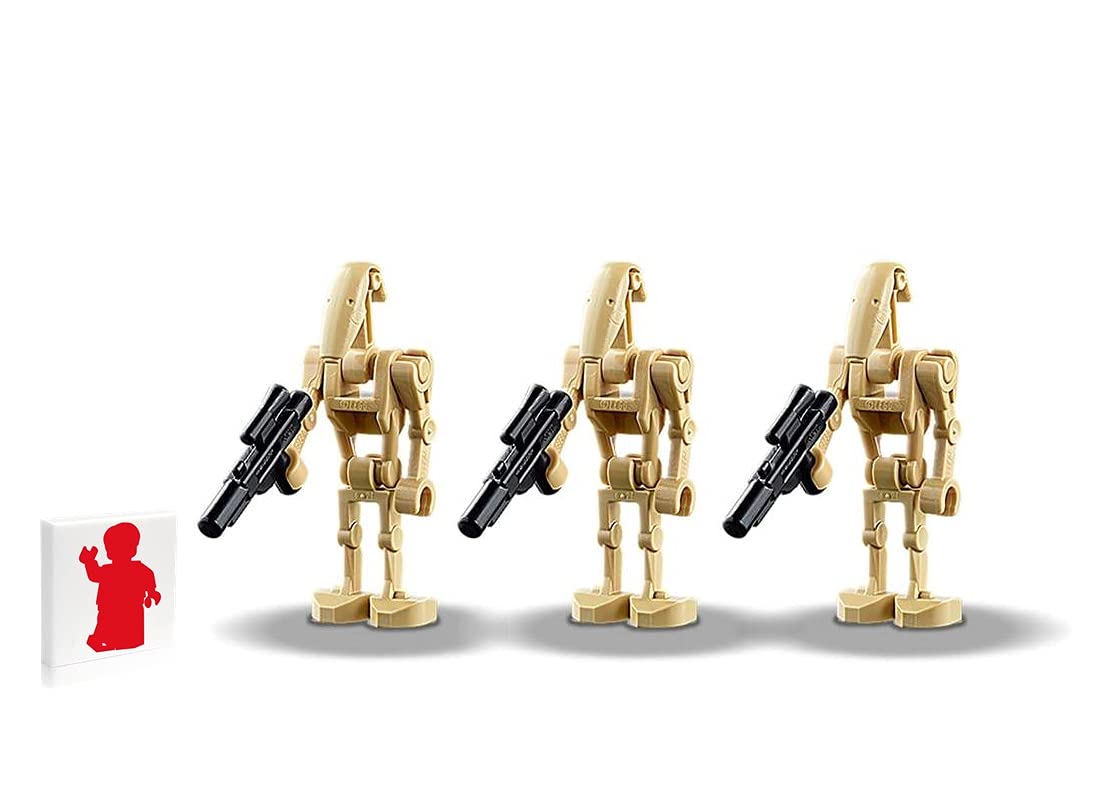 LEGO Star Wars The Clone Wars Battle Droid Minifigure 3-Pack with Blaster Guns & Minifigureland Tile | Action Figure Collectible for Kids & Adults | Star Wars Gift, Display & Play Scenes