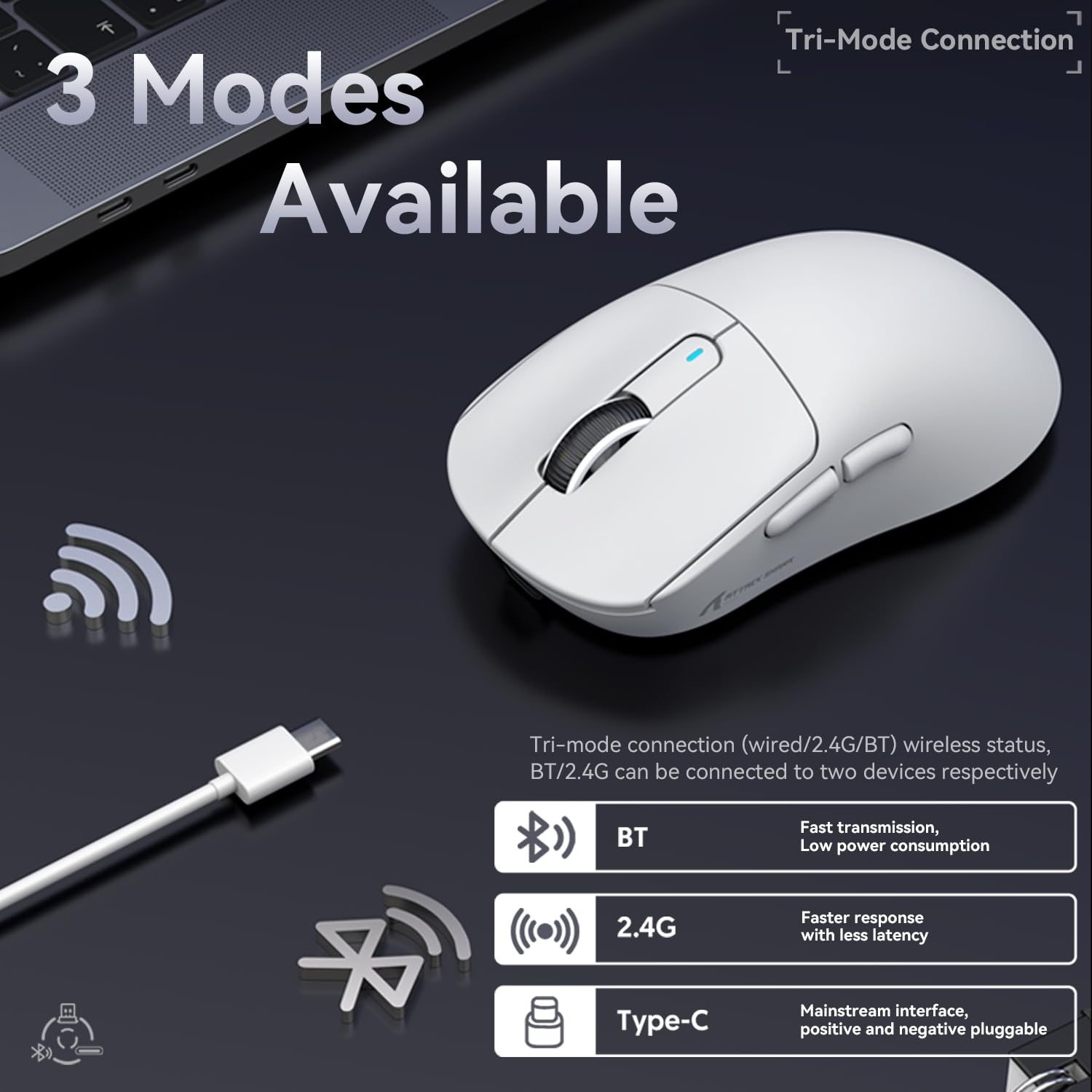 Attack Shark X3 49g Ultralight Wireless Gaming Mouse - PixArt PAW3395 Sensor, 26000 DPI, BT/2.4G/Wired, 200H Battery - for Win11/Xbox/PS5/Mac - Perfect for FPS, MOBA & Office Work (White)