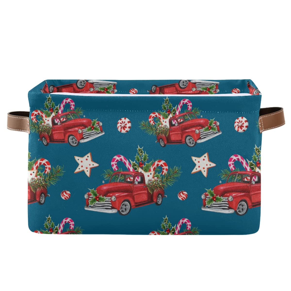 Christmas Toy Model Truck Collapsible Storage Bin - Waterproof Canvas Rectangle Basket with Handles for Nursery Toys, Books & Home Organization | Perfect for Closet Shelves, Bedroom, Living Room & Holiday Decor