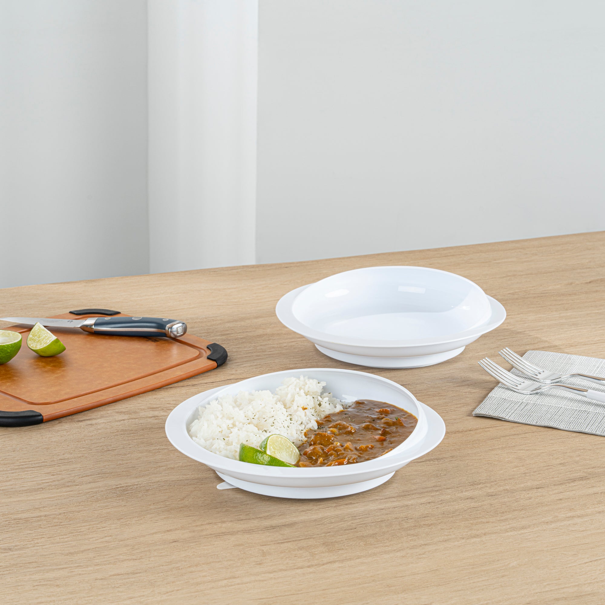 Adapt Tek Round White Plastic Scoop Plate - Spillproof Suction Base Bowl (9x9x2.25 Inches) - Perfect for Baby Feeding, Pet Food & Snack Serving - 1 Count Box