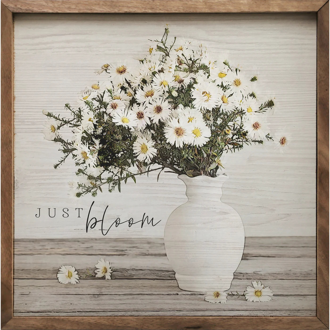 Just Bloom Flower Vase Wood Framed Print - Elegant Home Decor for Living Room, Bedroom & Office Wall Art