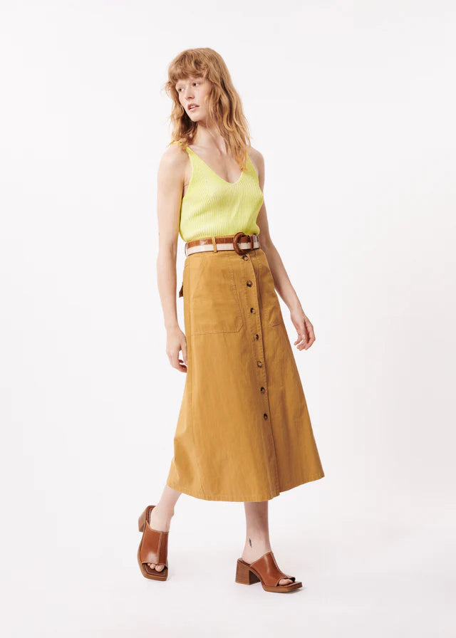 Pinar Mustard Yellow Skirt - Women's A-Line Midi Skirt with Pockets | Perfect for Casual Outings, Office Wear & Summer Dressing