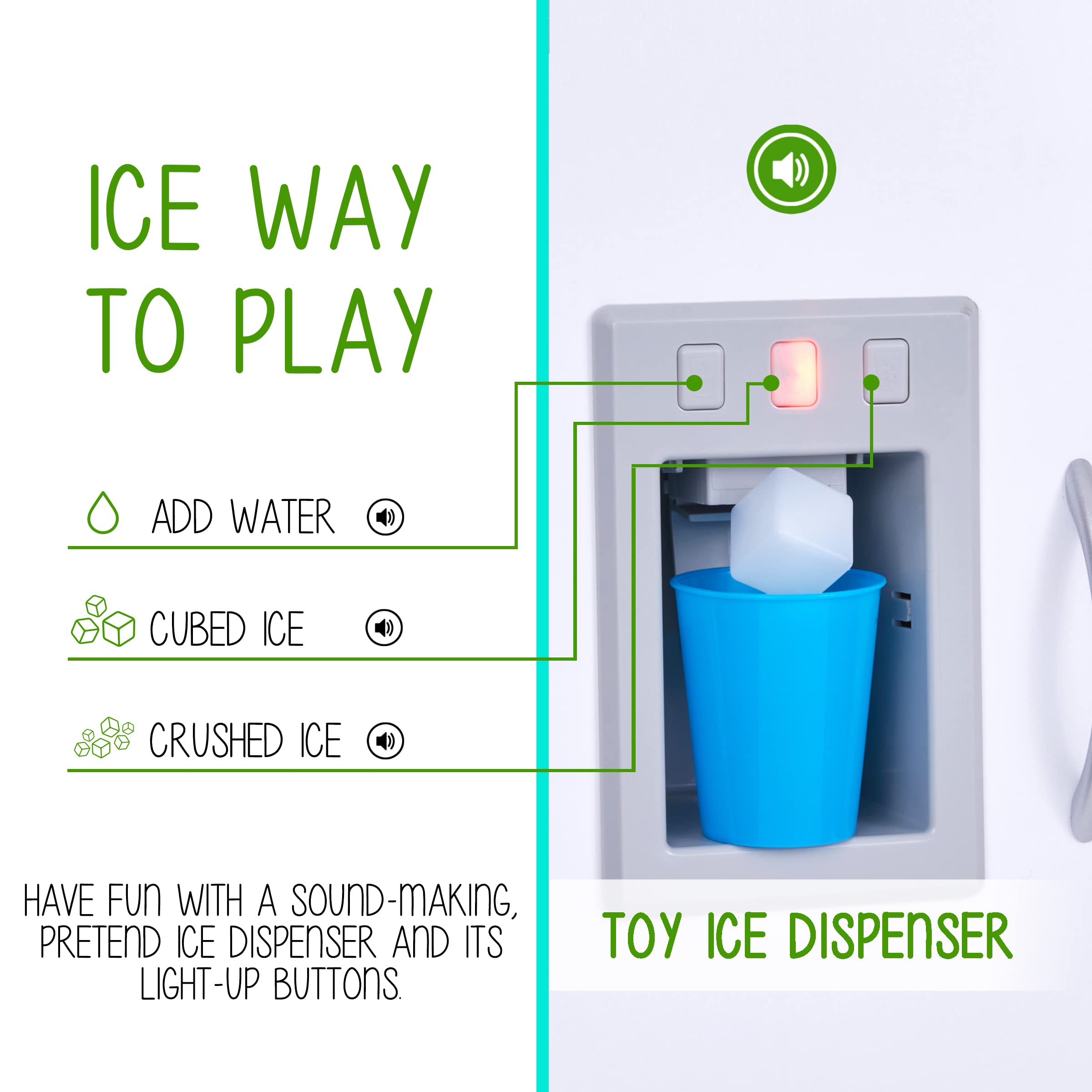 **Lil' Jumbl Kids Wooden Play Kitchen Set with Realistic Sounds & Lights - Pretend Cooking Toy with Battery-Operated Icemaker, Burners, Faucet & Microwave - Includes Pots & Pans - Perfect for Imaginative Play & Role-Playing Games (White)**
