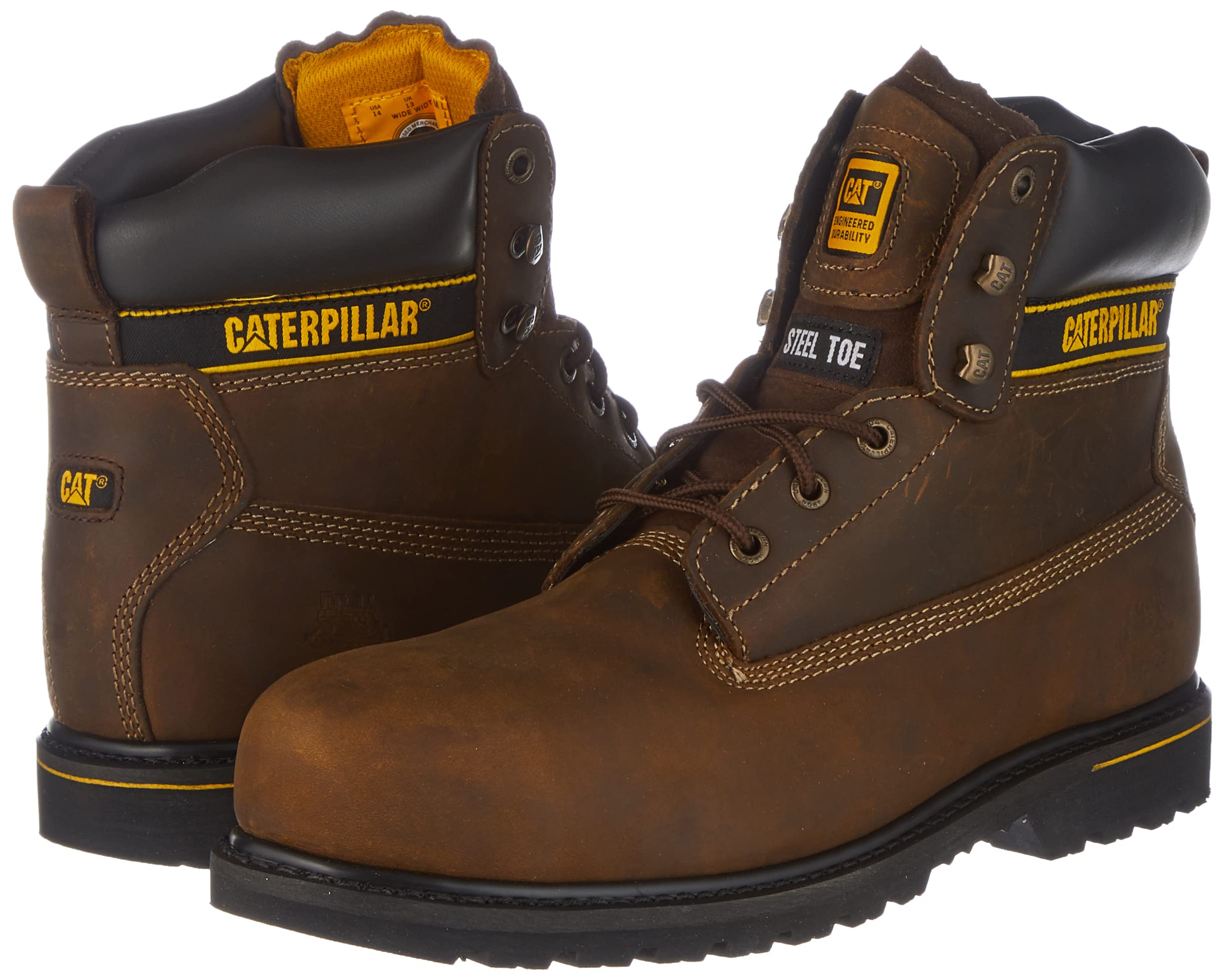 Cat Footwear Men's Safety Boots - Steel Toe Work Boots for Construction & Industrial Use, UK Size 6 (US Size 7) - Durable Slip Resistant Shoes for Outdoor Work & Heavy Duty Jobs