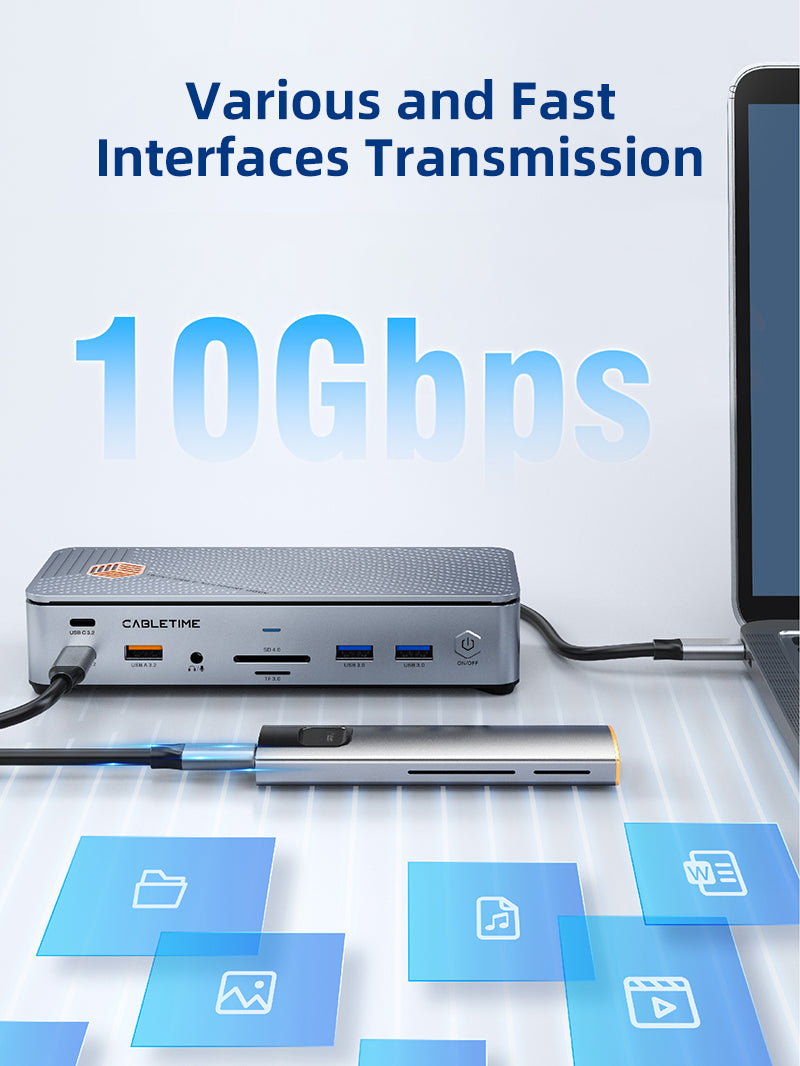 15-in-1 USB C Docking Station with Triple Monitor Support - 2 HDMI Ports, DisplayPort 8K, USB 3.0, Ethernet - Perfect for Home Office, Gaming & Multi-Screen Workstations