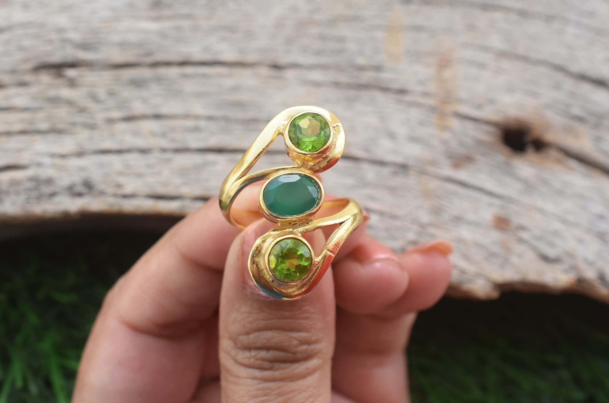 Veracity Jewelry 18K Gold Plated Peridot & Green Onyx Ring for Women - Handmade Multi Gemstone Statement Ring - Elegant Gift for Her | Perfect for Weddings, Parties & Special Occasions