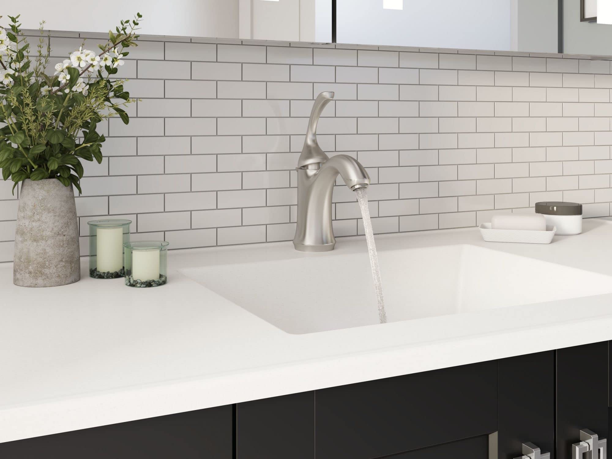 Kohler K-10215-4-BN Forté Single Handle Bathroom Sink Faucet - 1.2 GPM, Brushed Nickel Finish, One-Hole Mount for Modern Bathrooms - Perfect for Vanities, Powder Rooms & Guest Baths