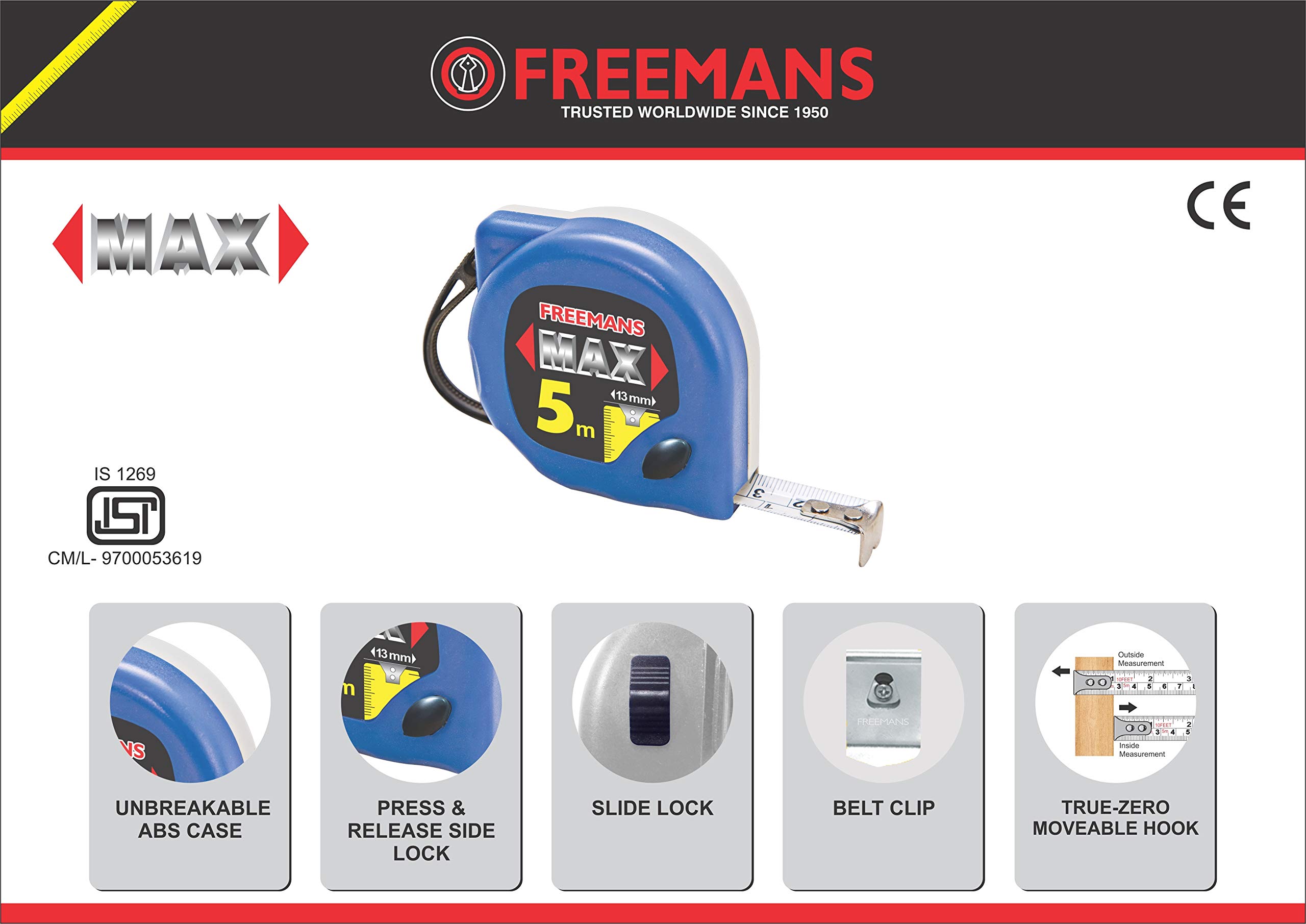 FREEMANS Max 3m 16mm & 5m 19mm Heavy Duty Measuring Tape Set - Perfect for Construction, DIY Projects, and Home Renovations