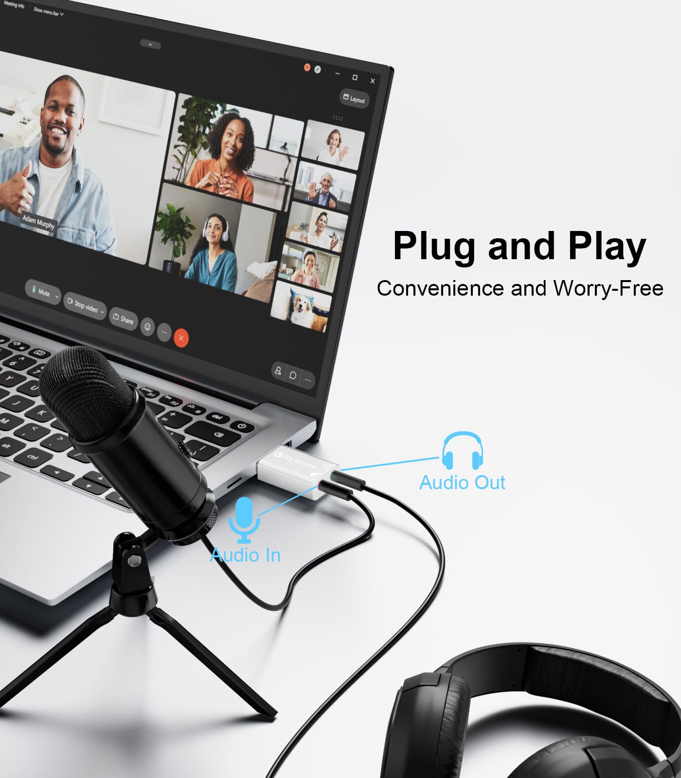 Reborn USB External Stereo Sound Audio Adapter with 3.5mm Universal Jack (Headphone/Microphone) - Plug & Play for Windows, Mac, Linux, PC Laptops - Alloy Construction - 1 Pack - Perfect for Gaming, Video Calls & Music Streaming