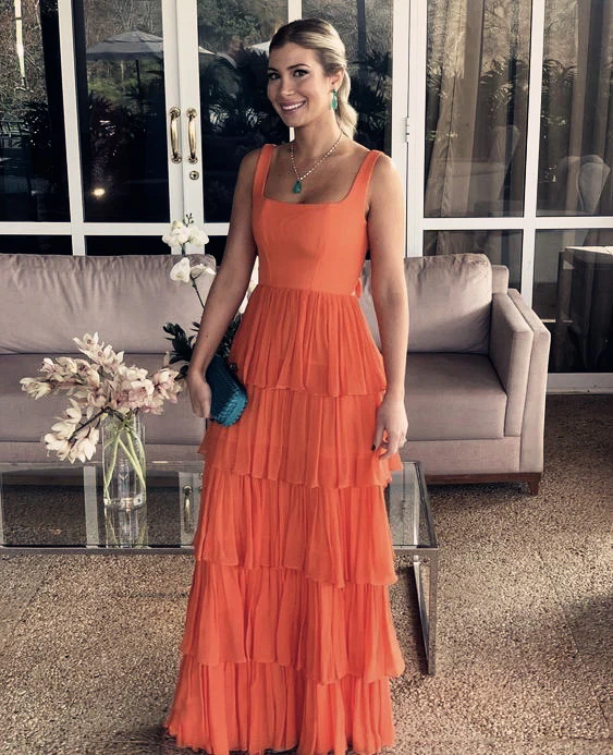 Elegant A-Line Orange Layered Long Prom Dress for Formal Party & Evening Gala - J3507 | Perfect for Homecoming, Quinceañera & Special Occasions