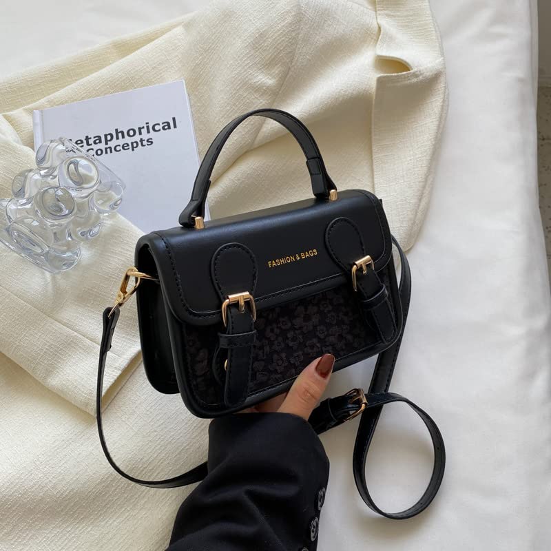 Stylish Korean Fashion Small Square Messenger Handbag for Women - Portable & Casual Crossbody Bag (Black) | Perfect for Daily Use, Work, Travel & Shopping