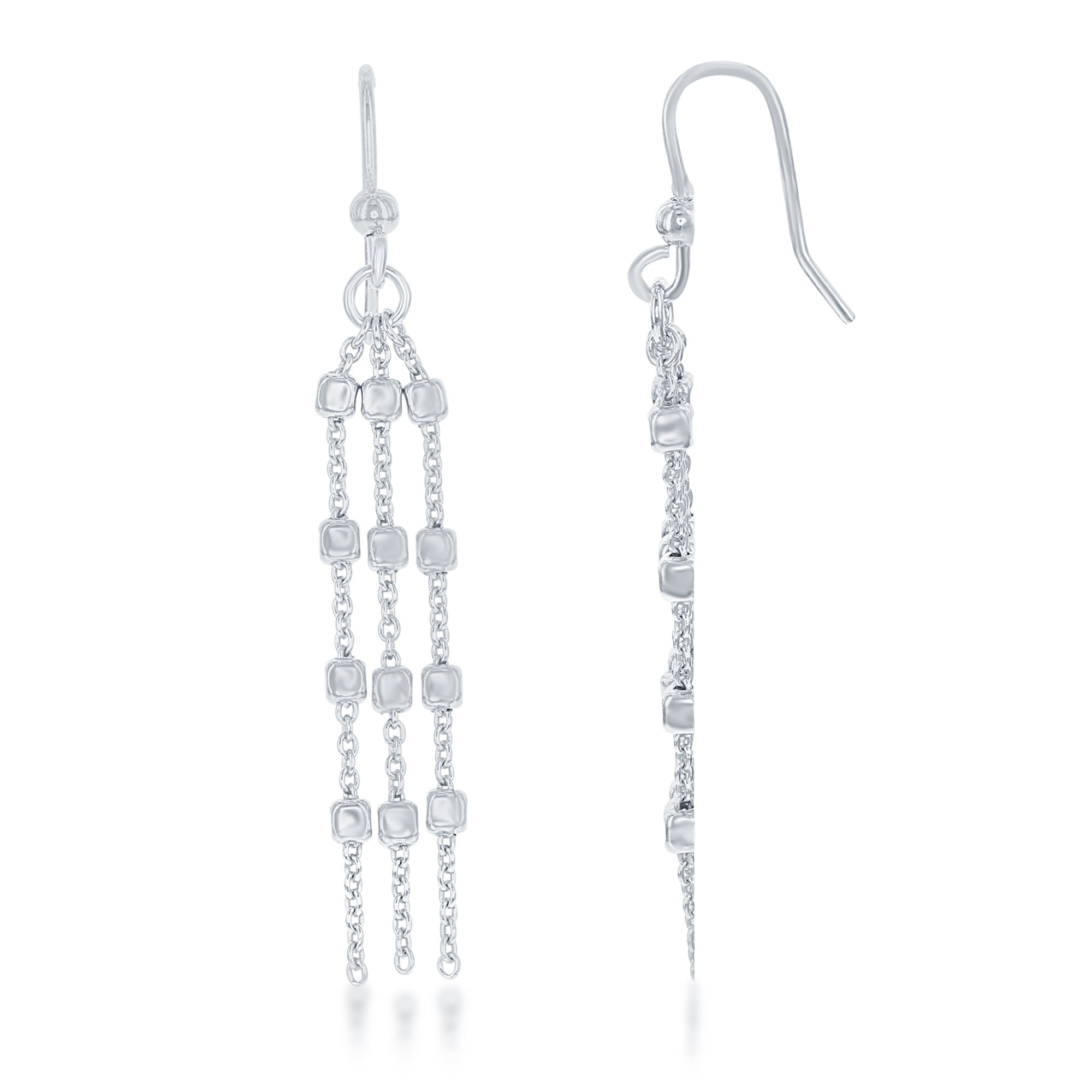 Sterling Silver Triple-Strand Square Bead Earrings for Women - Elegant Cubic Zirconia Drop Dangle Earrings - Perfect for Parties, Weddings & Evening Events
