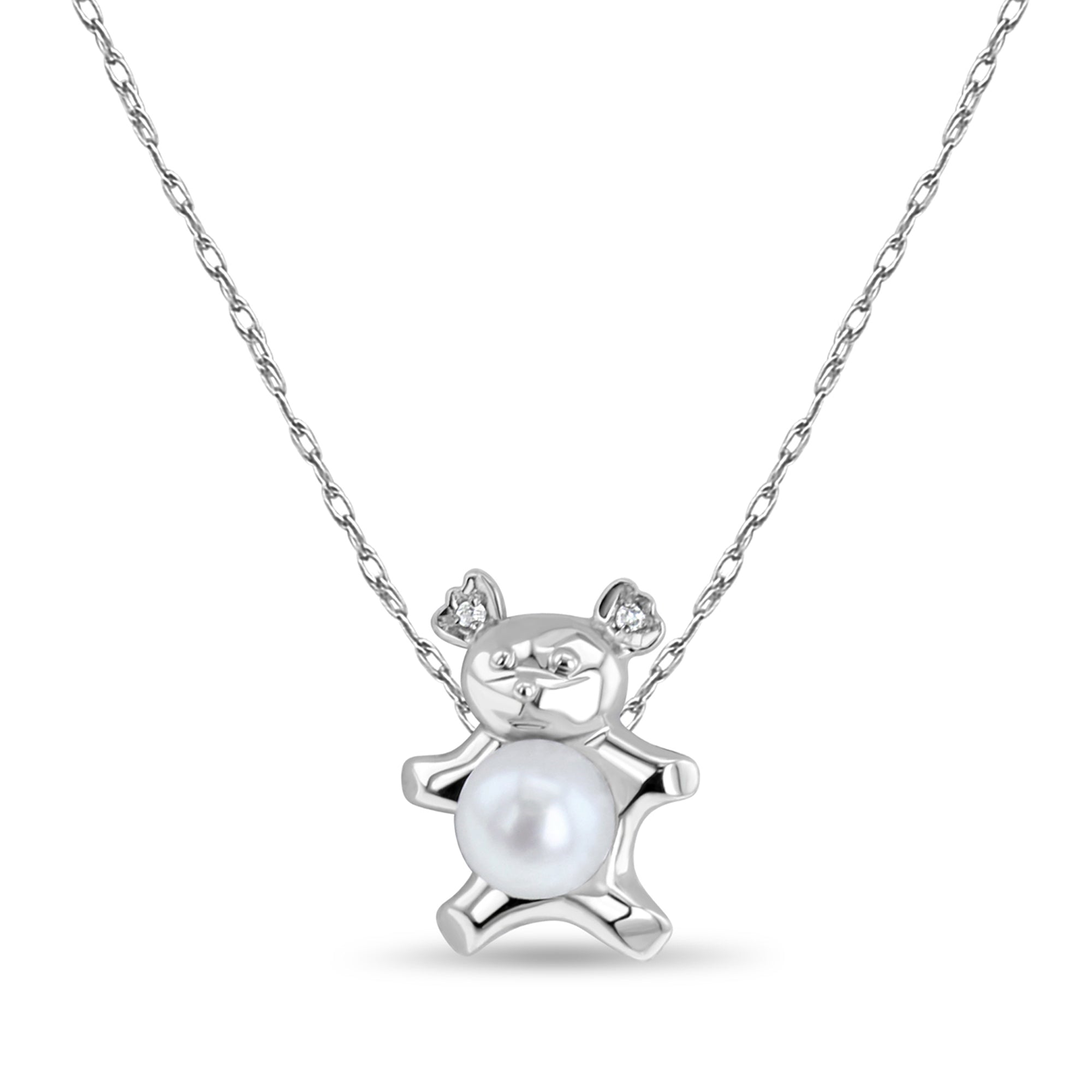 Small Teddy Bear Necklace with Pearl Center - Adorable Jewelry Gift for Women, Girls, Valentine's Day & Birthday