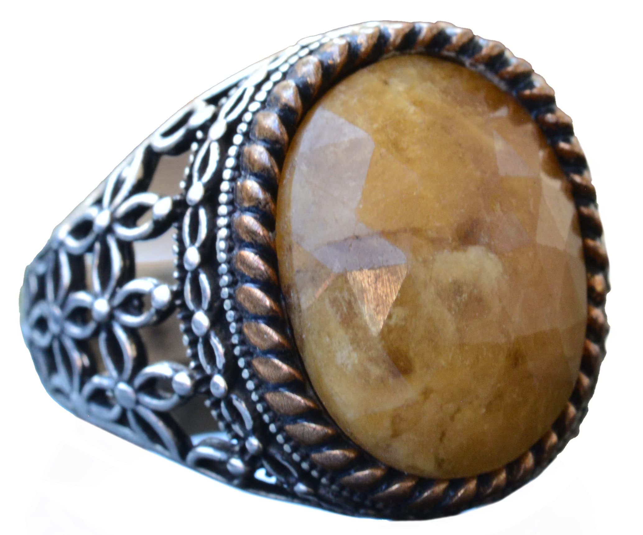 Natural Yellow Sapphire Gemstone 925 Sterling Silver Men's Ring - Raw Uncut Yellow Sapphire Jewelry for Gifts, Wedding & Everyday Wear