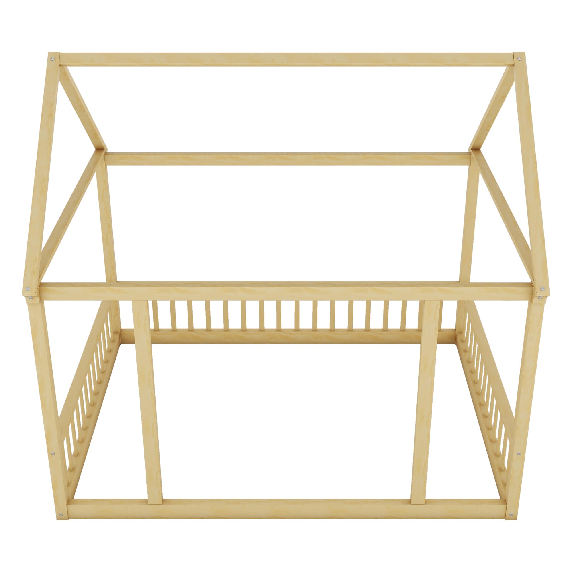 Bellemave Full Size Floor Bed for Kids - Wooden House Bed Frame with Safety Fence, Montessori Style Playhouse Bed for Boys & Girls - Perfect for Bedrooms, Playrooms & Montessori Learning Environments