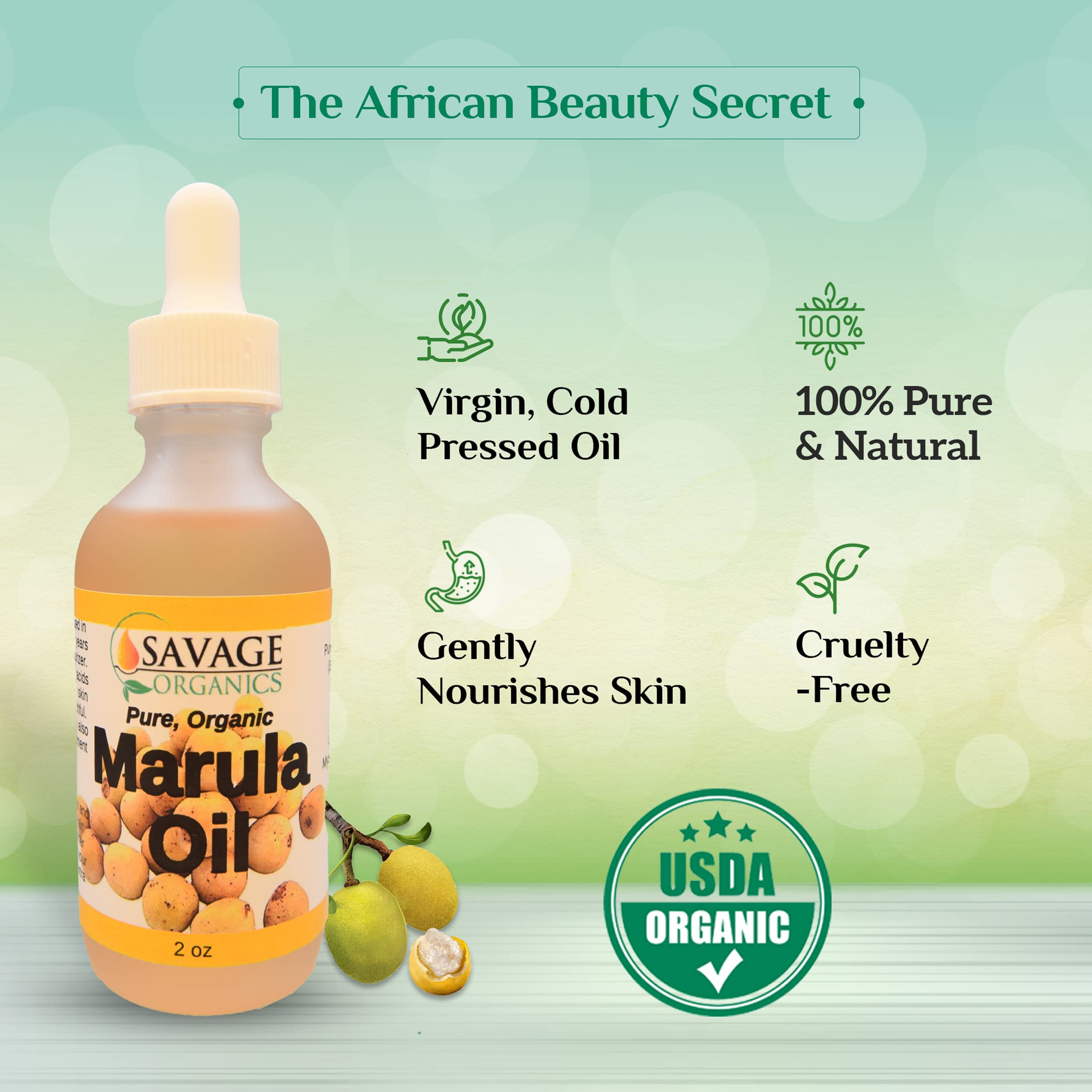 Organic Cold Pressed Marula Oil for Face & Hair - Premium 100% Pure Natural Facial Oil, 2 oz - Hydrates Skin & Strengthens Hair for Daily Beauty Routine