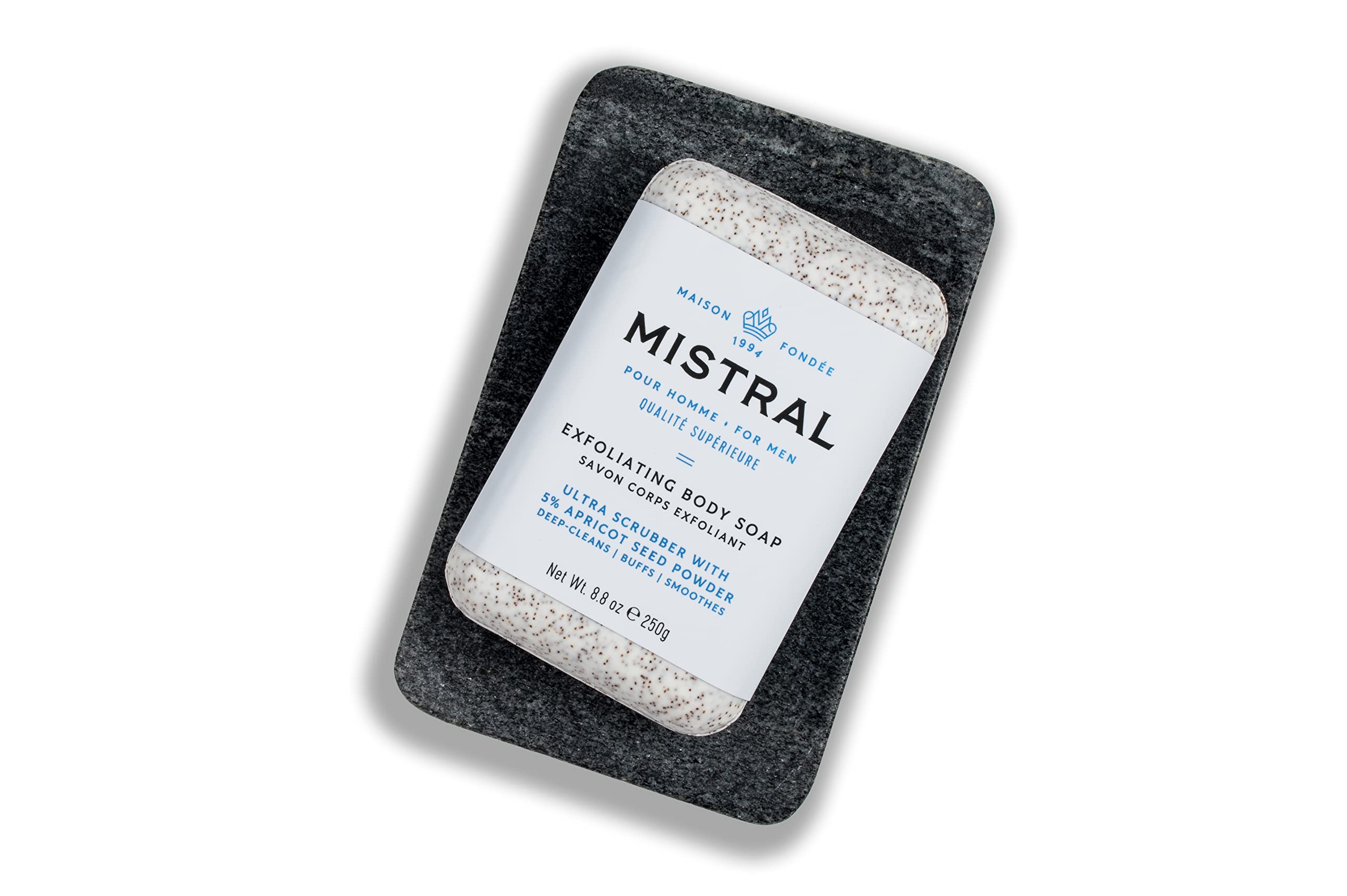 Mistral Exfoliating Body Soap Bar with Cool Marine Scent - Large 8oz for Deep Cleansing & Skin Renewal | Perfect for Shower, Spa & Post-Workout Refreshment