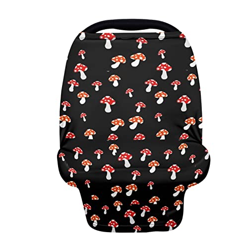 Belidome Mushroom Print Baby Car Seat Cover - Universal Car Seat Canopy & Nursing Cover for Infants | Multi-Functional Breastfeeding Scarf for New Moms | Perfect for Travel, Shopping & Outdoor Activities