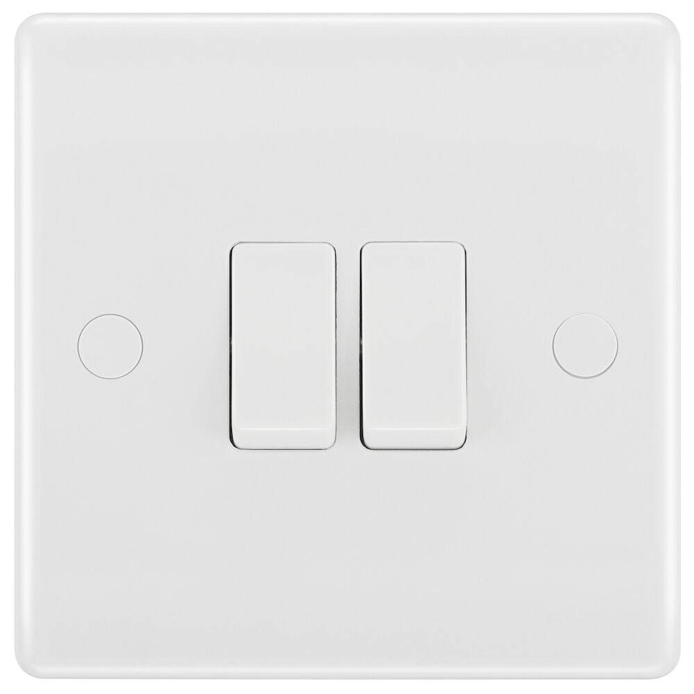 BG White 2-Gang 2-Way Light Switch - Modern Electrical Switch for Home, Office & Commercial Use - Easy Installation & Durable Design