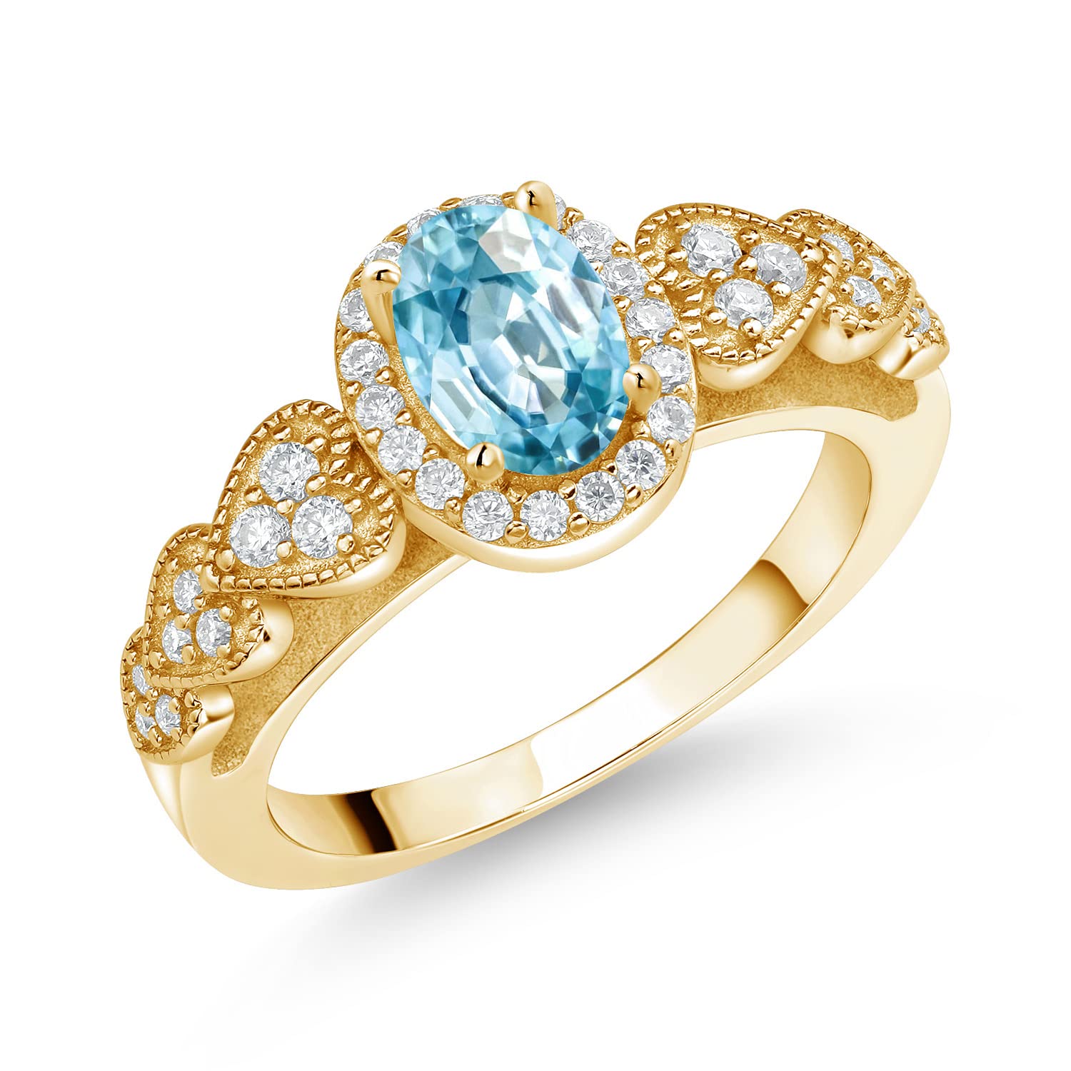 18K Yellow Gold Plated Silver Heart Ring with Oval Zircon Moissanite (1.43 Cttw) - Elegant Jewelry for Valentine's Day, Anniversary & Romantic Gifts | Gem Stone King