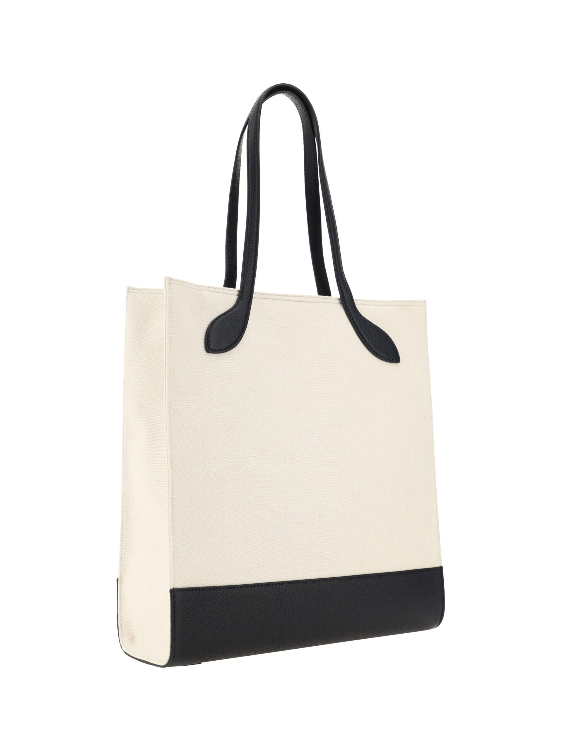 Bally White and Black Leather Tote Shoulder Bag for Women - Stylish Designer Handbag for Work, Travel & Everyday Use