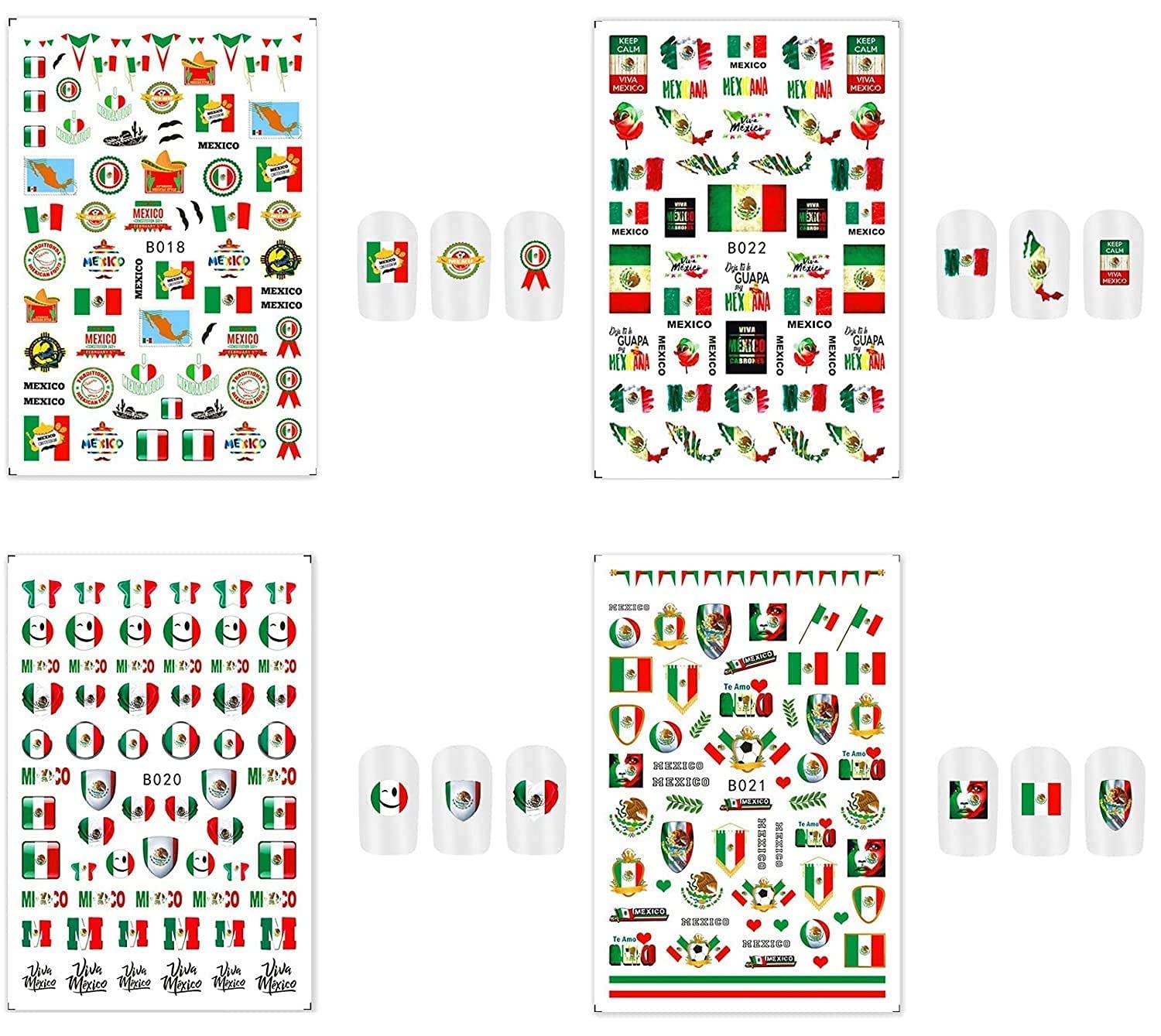 Mexican Flag Nail Stickers - 3D Self-Adhesive Nail Art for DIY Manicure & Party Decor