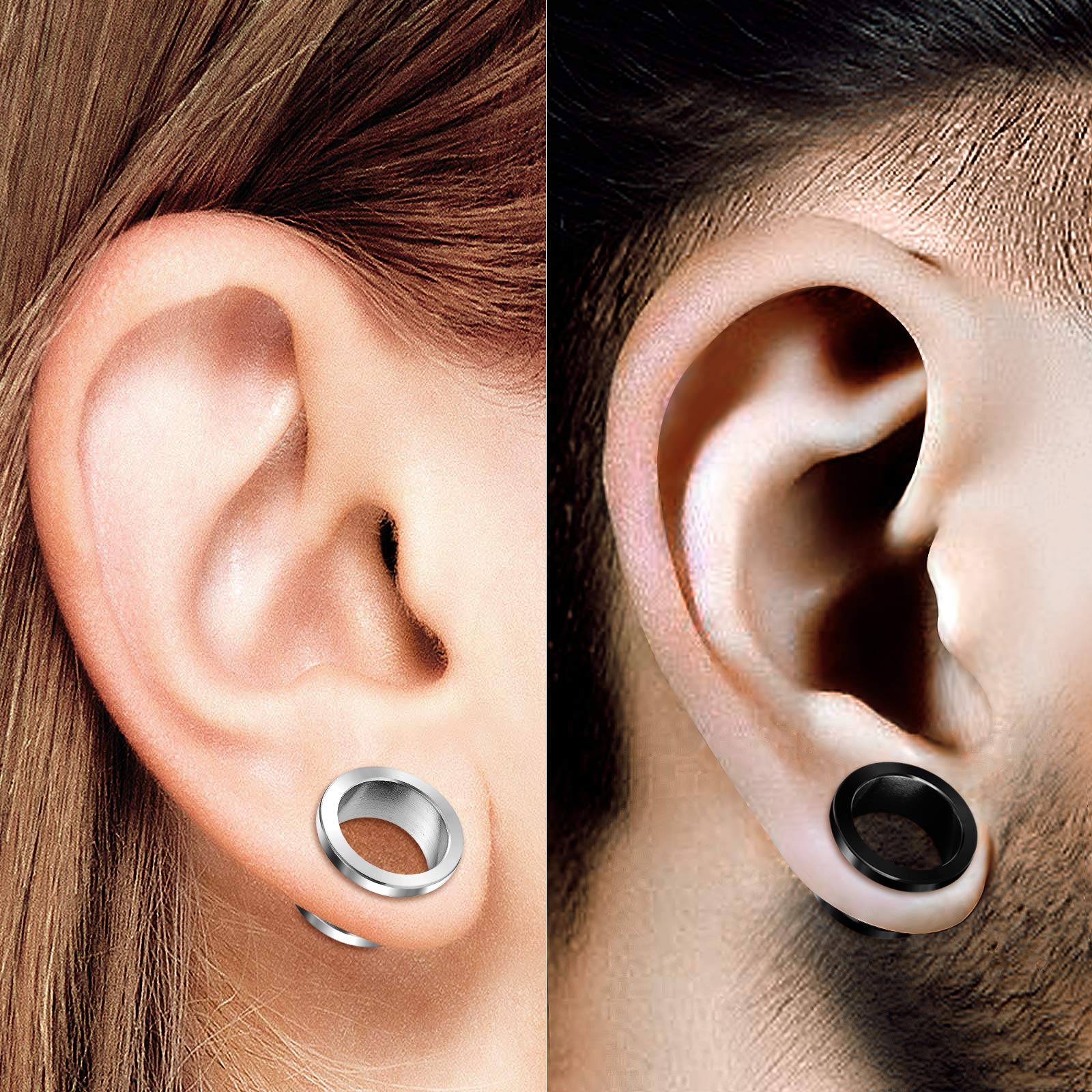 2 Pairs 316L Surgical Steel Screw Tunnels - Black Anodized Ear Stretching Plugs for Gauged Ears | Body Jewelry for Men & Women | Perfect for Daily Wear, Parties & Alternative Fashion