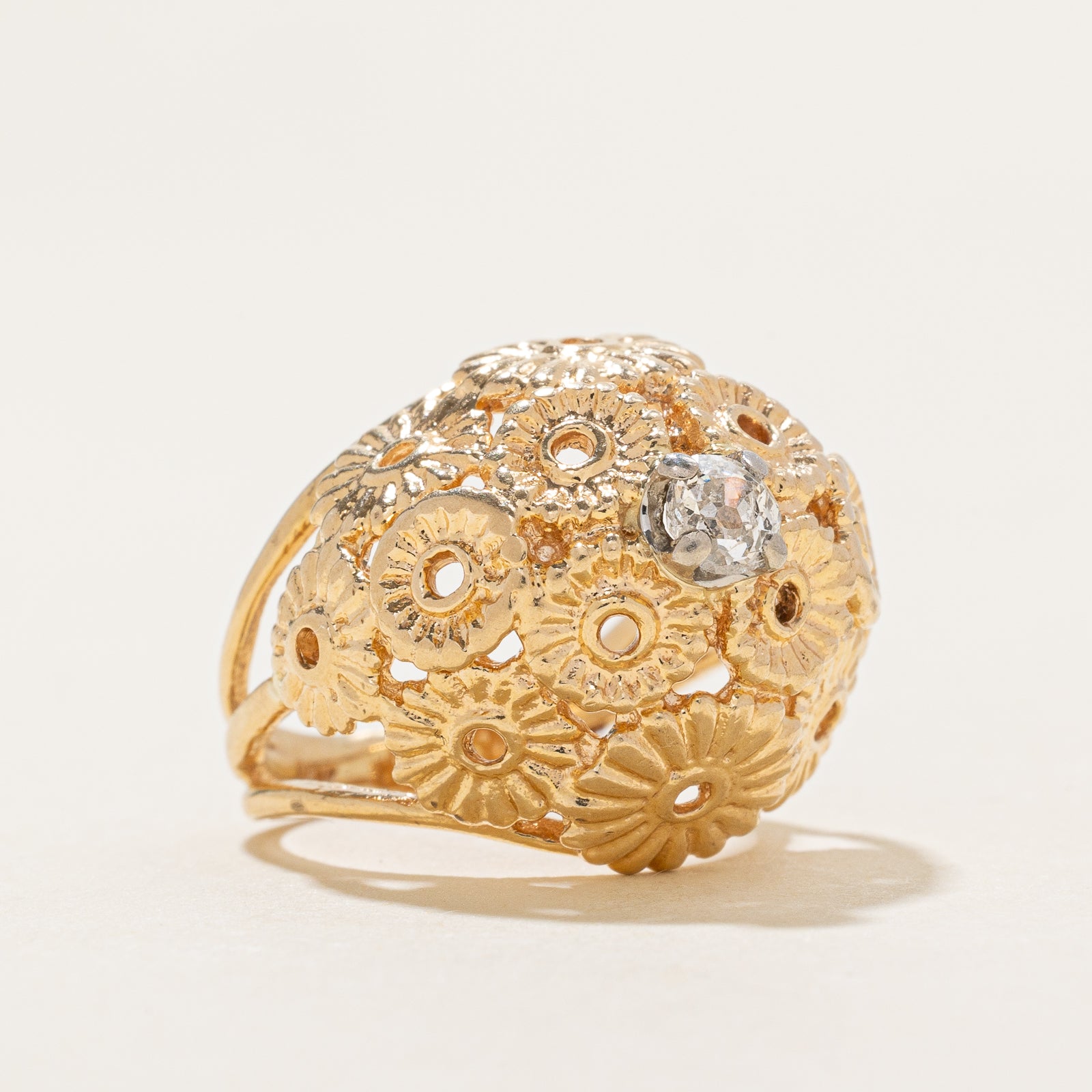0.20ct Diamond Floral Dome Ring - Size 3.75 | Elegant Vintage Inspired Jewelry for Weddings, Anniversaries & Special Occasions