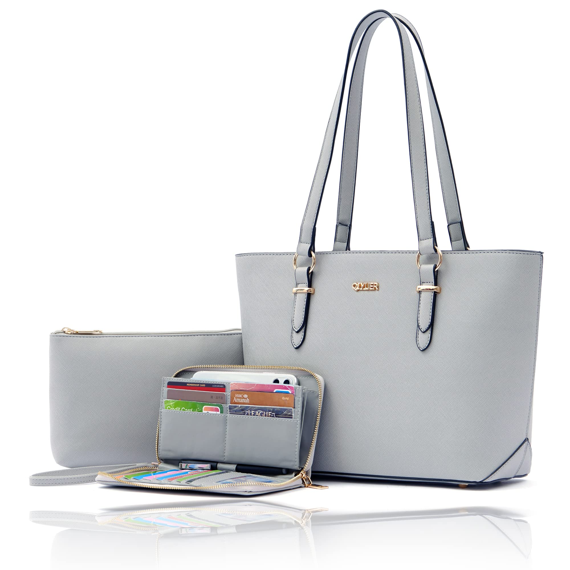 Women's Leather Tote Bag and Wallet Set - Stylish Work Handbag with Shoulder Strap & Top Handle - Perfect for Office, Travel, and Everyday Use