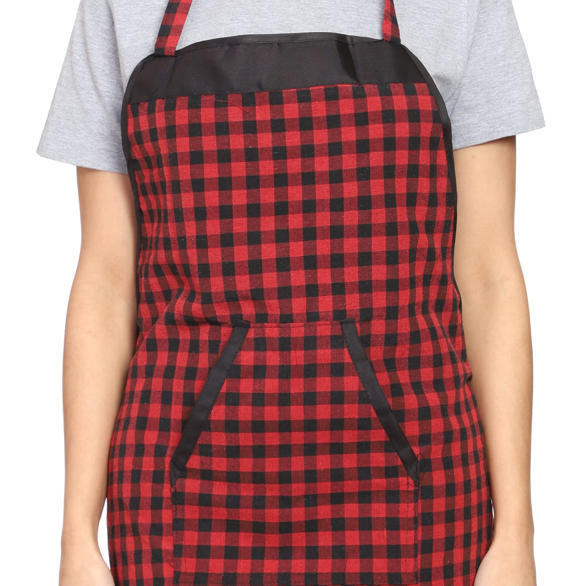 Premium White Check Cotton Cross Pocket Apron for Women & Men - Waterproof Kitchen Cooking Apron with Chef Cap - Ideal for Cooking, Baking, BBQ & Restaurant Use