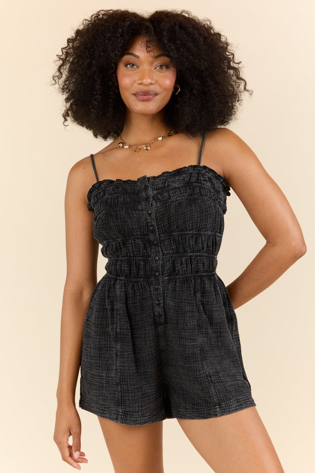 Black Gauze Smocked Romper for Women - Comfortable & Stylish Summer Outfit - Perfect for Beach, Vacation, and Casual Wear