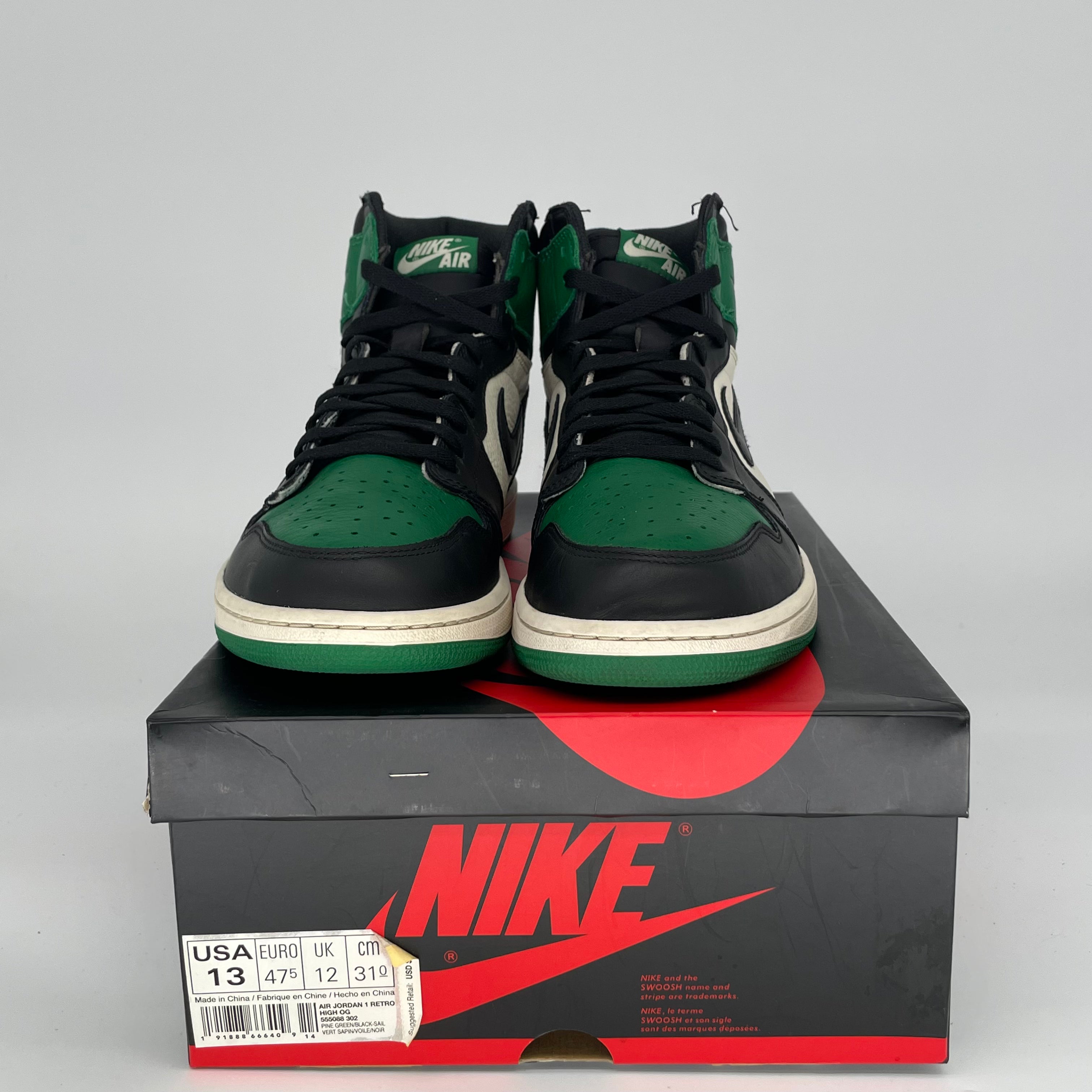 AIR JORDAN 1 PINE GREEN Men's Basketball Shoes Size 13 (555088-302) - Retro High Tops for Sneaker Collectors & Streetwear Fashion